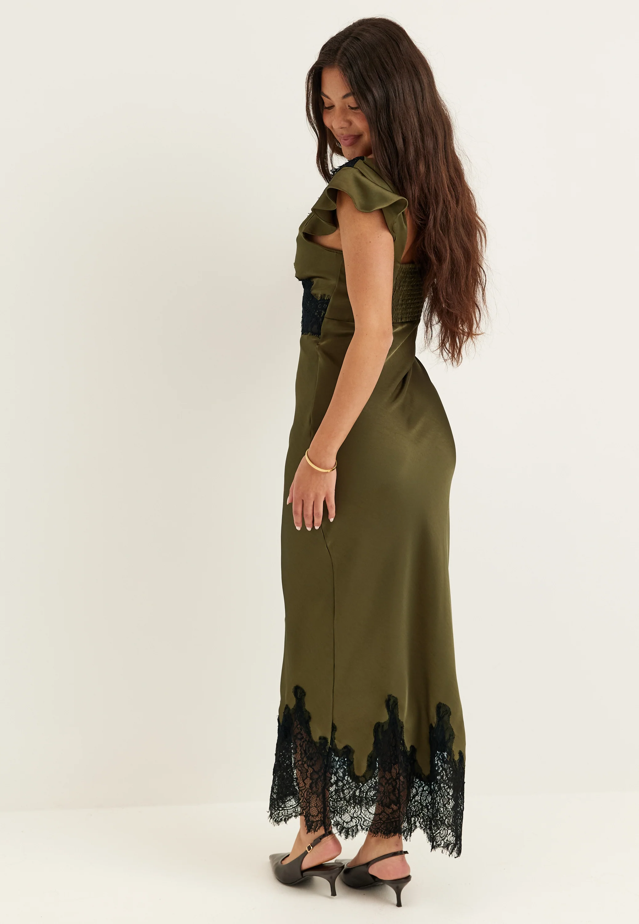 Lace Satin Maxi Dress - Image 3