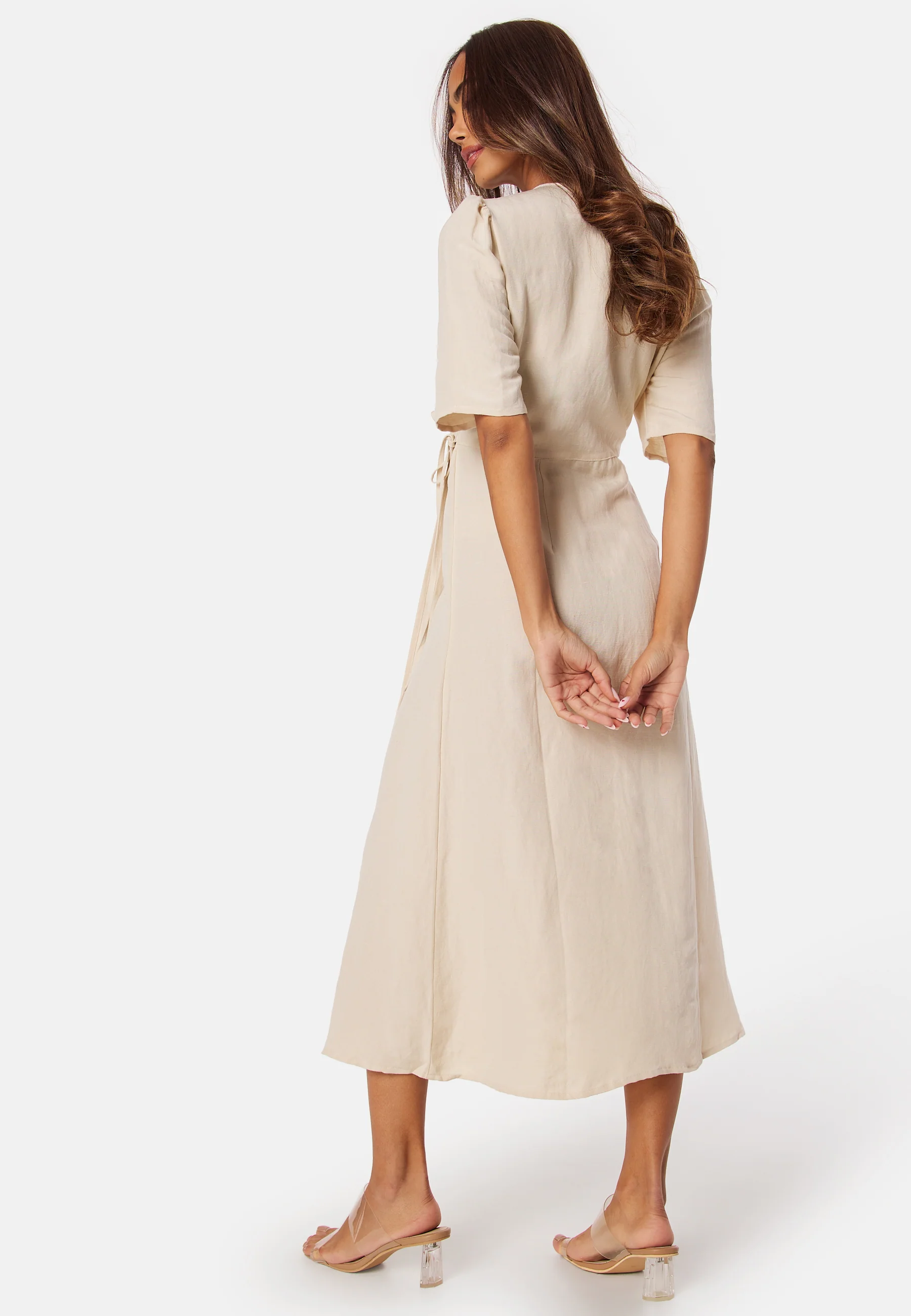 Linen Blend Wrap Dress - Image 2