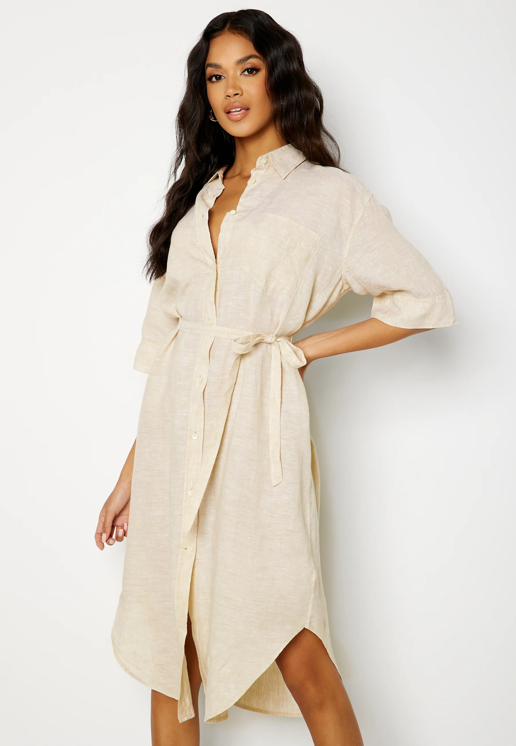 Linen Chambray Shirt Dress - Image 3