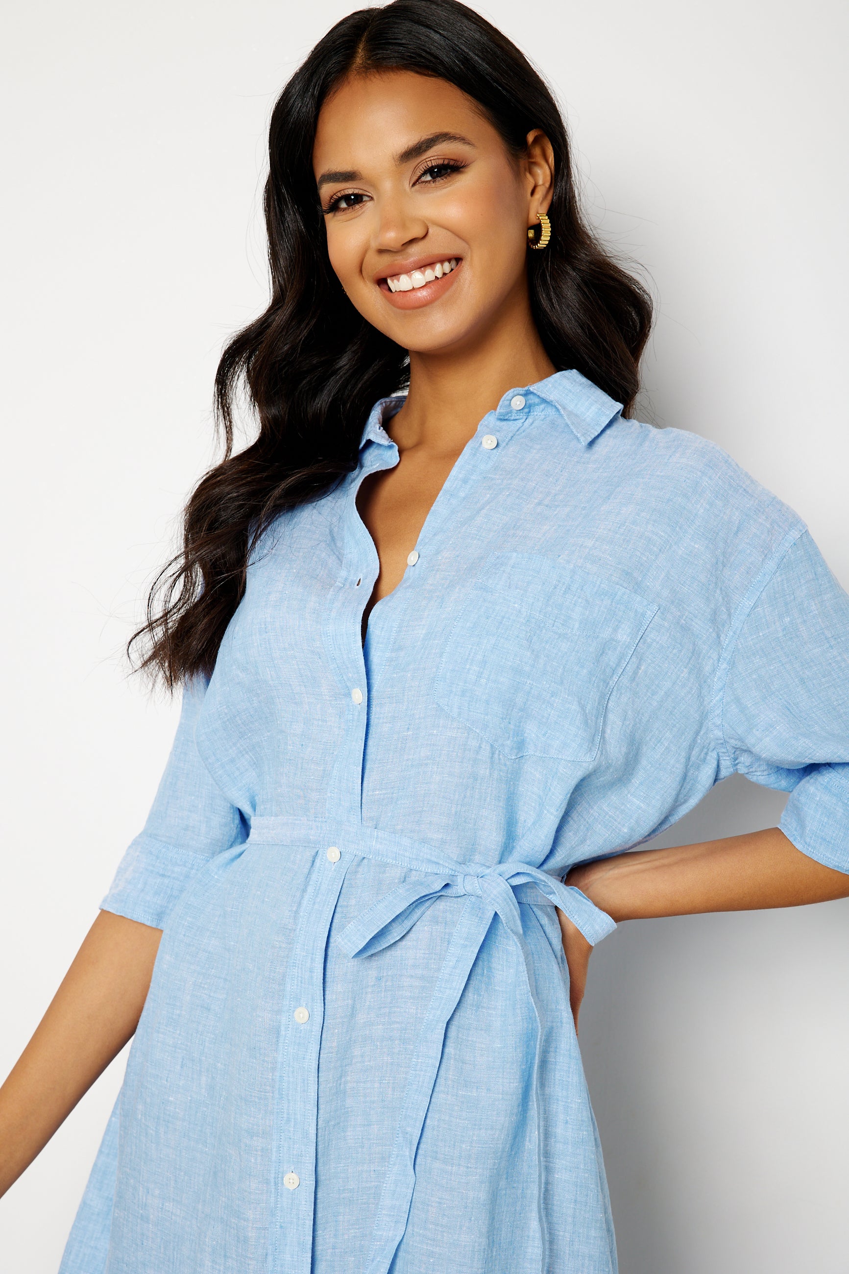 Linen Chambray Shirt Dress - Image 2
