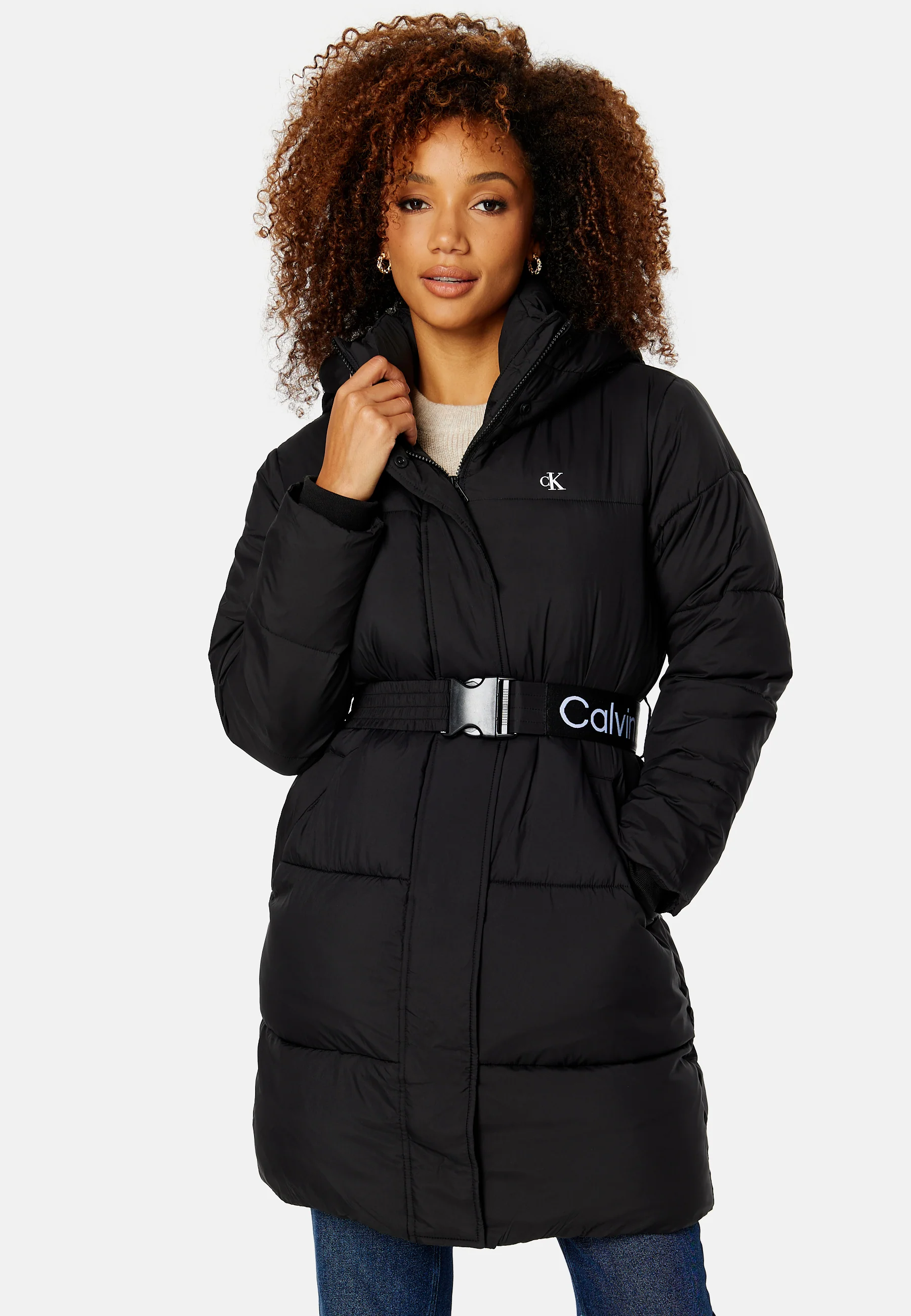 Logo Belt Waisted Long Puffer