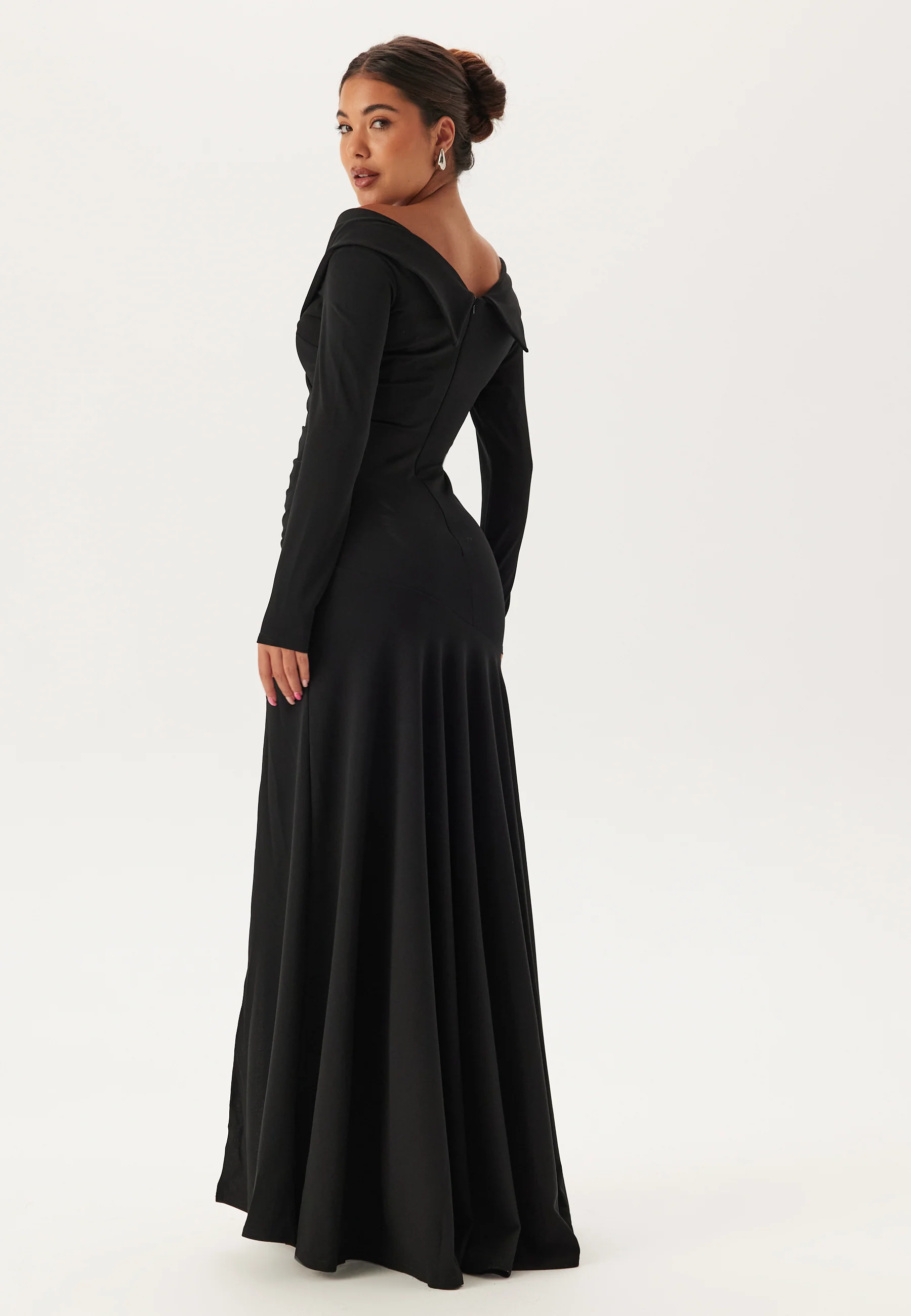 Long Sleeve Bardot Pleat Maxi With Split - Image 2