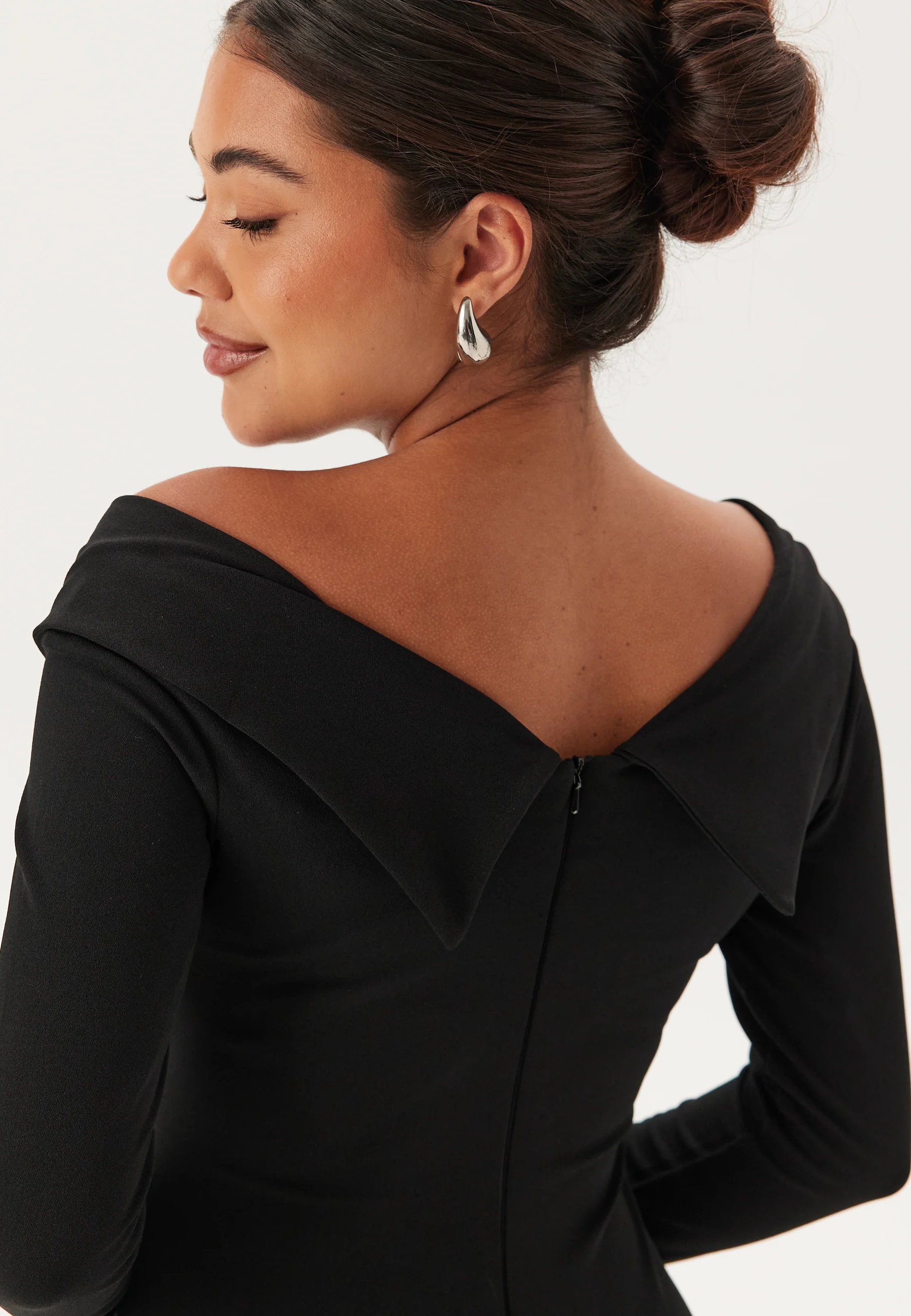 Long Sleeve Bardot Pleat Maxi With Split - Image 3