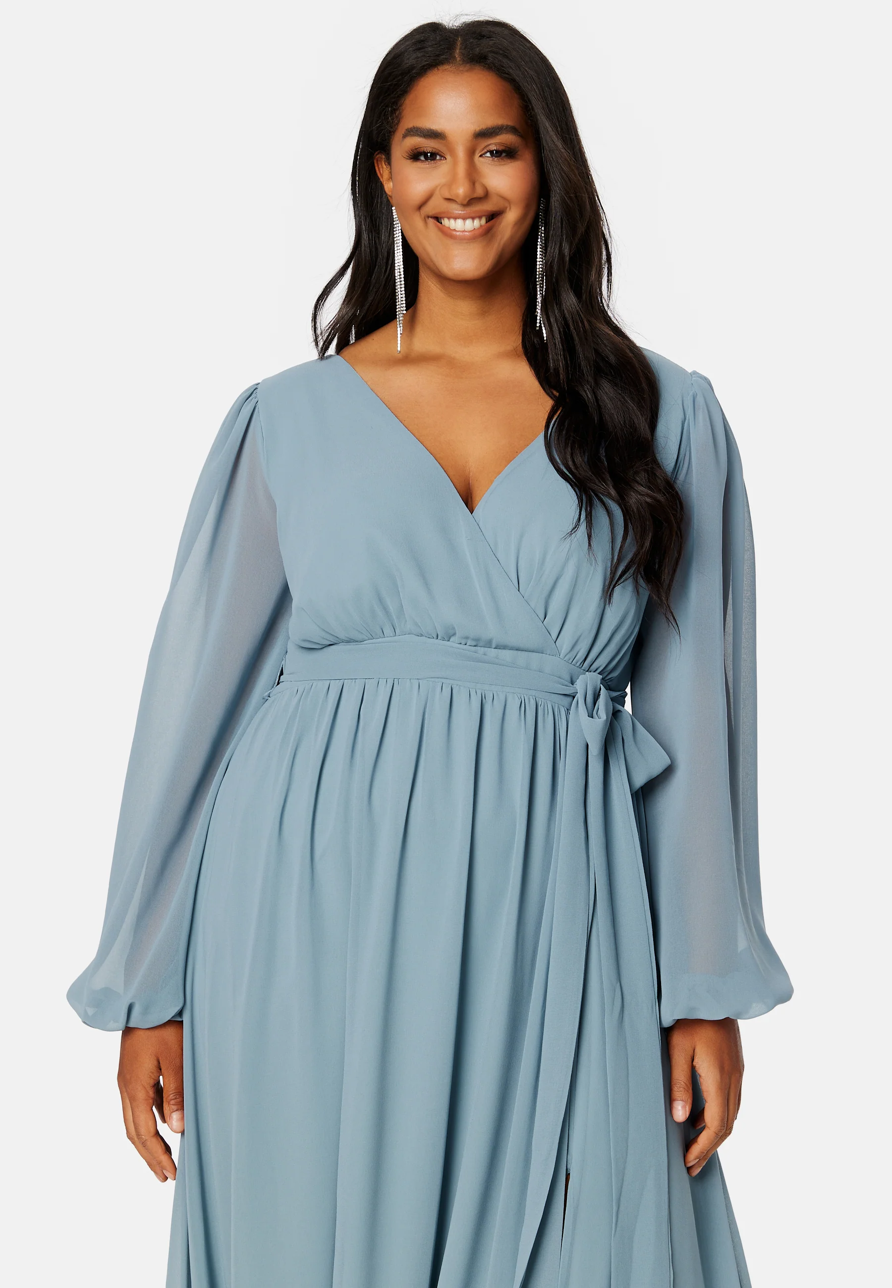 Long Sleeve Chiffon Maxi Curve Dress - Image 3