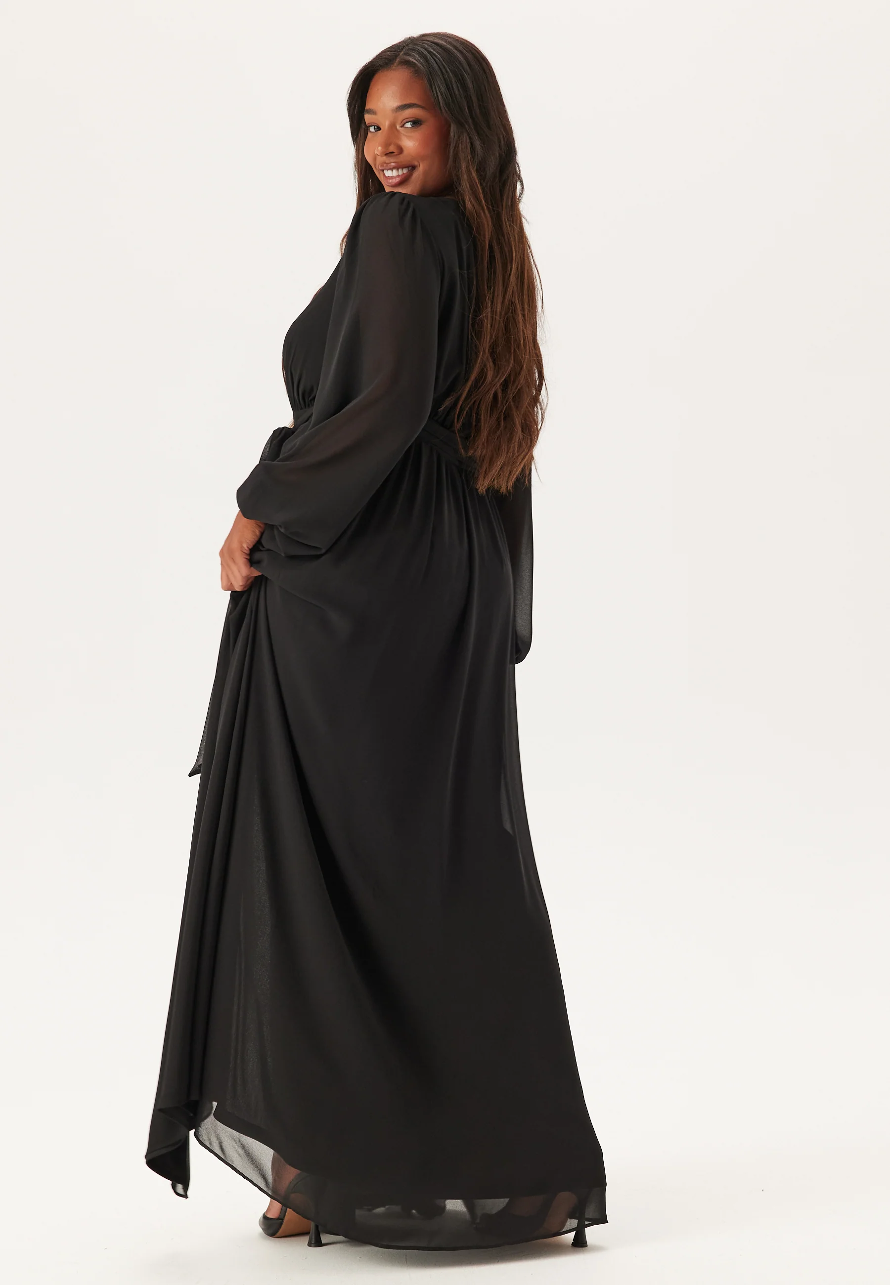 Long Sleeve Chiffon Maxi Curve Dress - Image 2