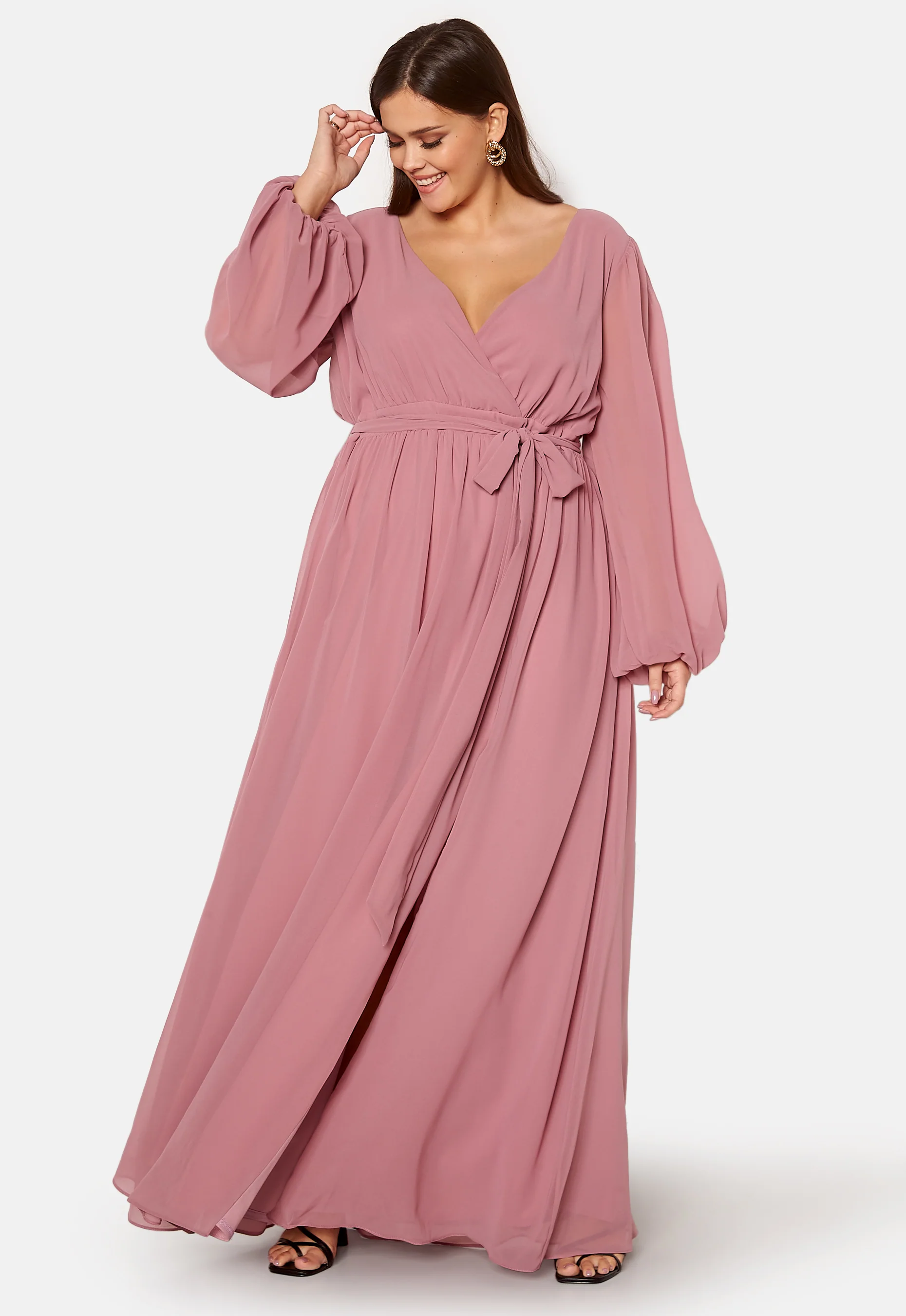 Long Sleeve Chiffon Maxi Curve Dress - Image 4