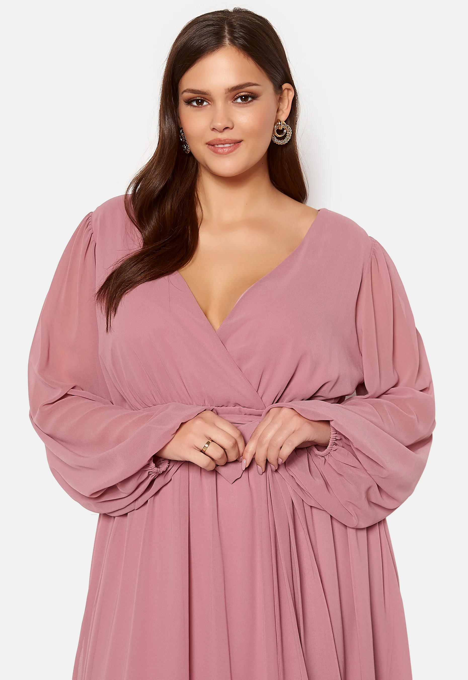 Long Sleeve Chiffon Maxi Curve Dress - Image 5
