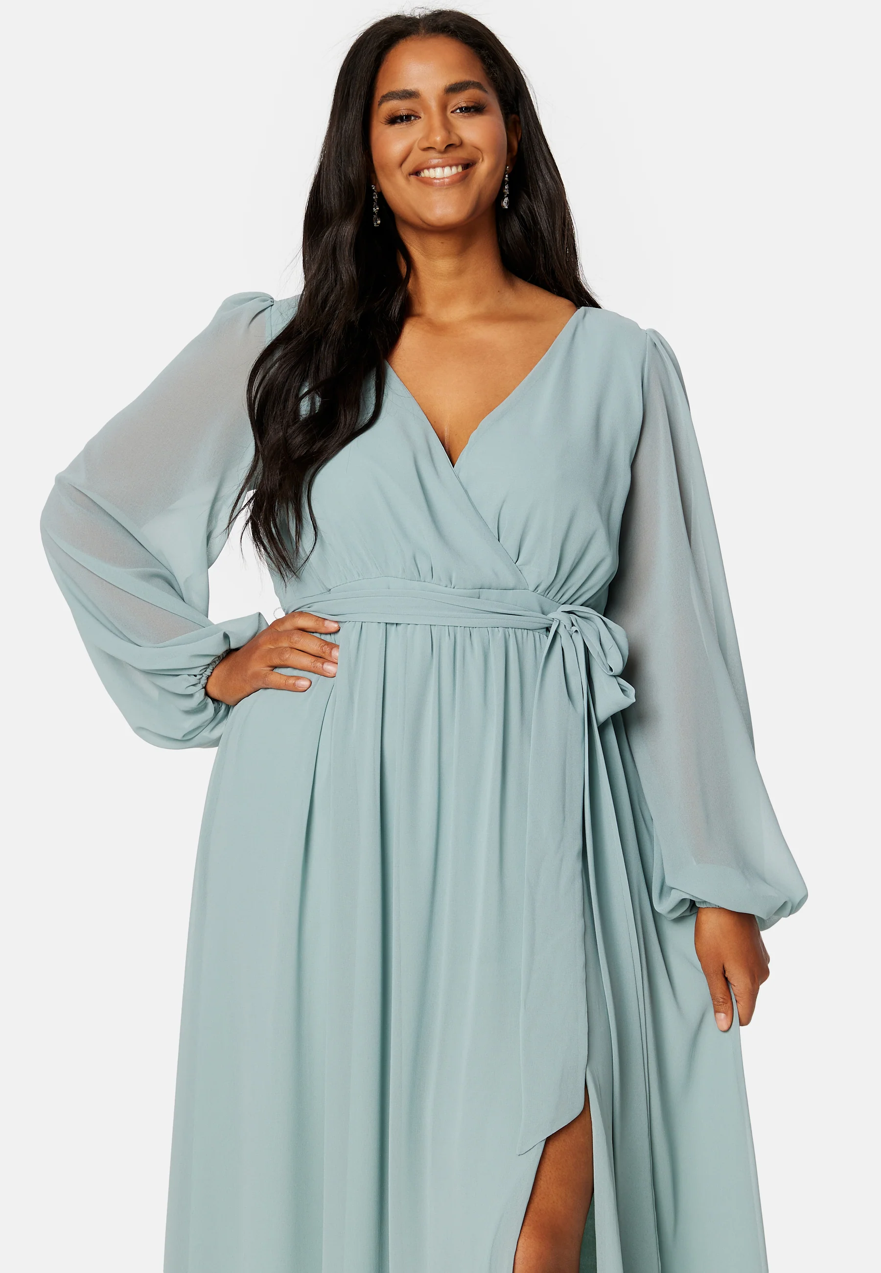Long Sleeve Chiffon Maxi Curve Dress - Image 3