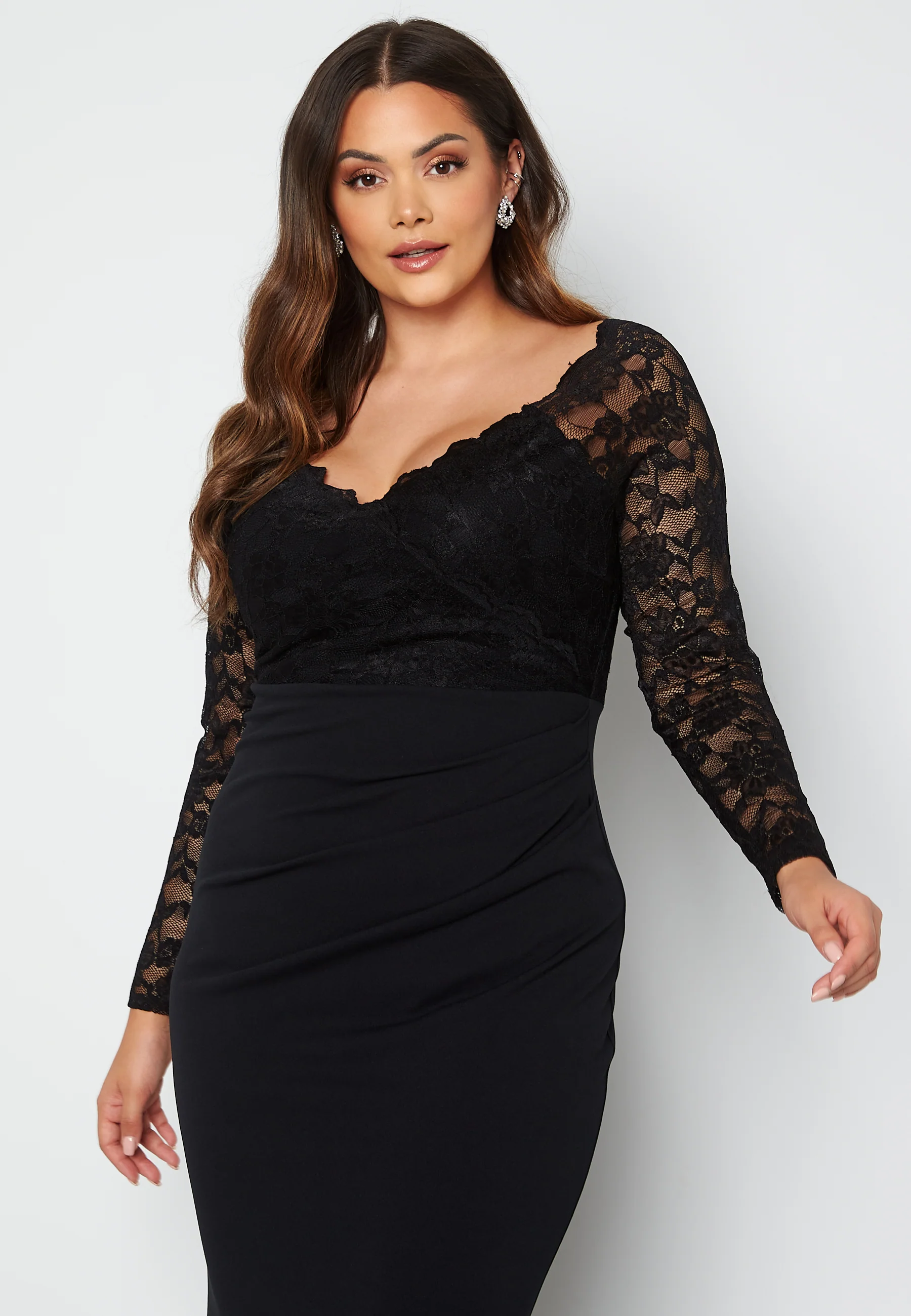 Long Sleeve Lace Trim Maxi Dress - Image 3