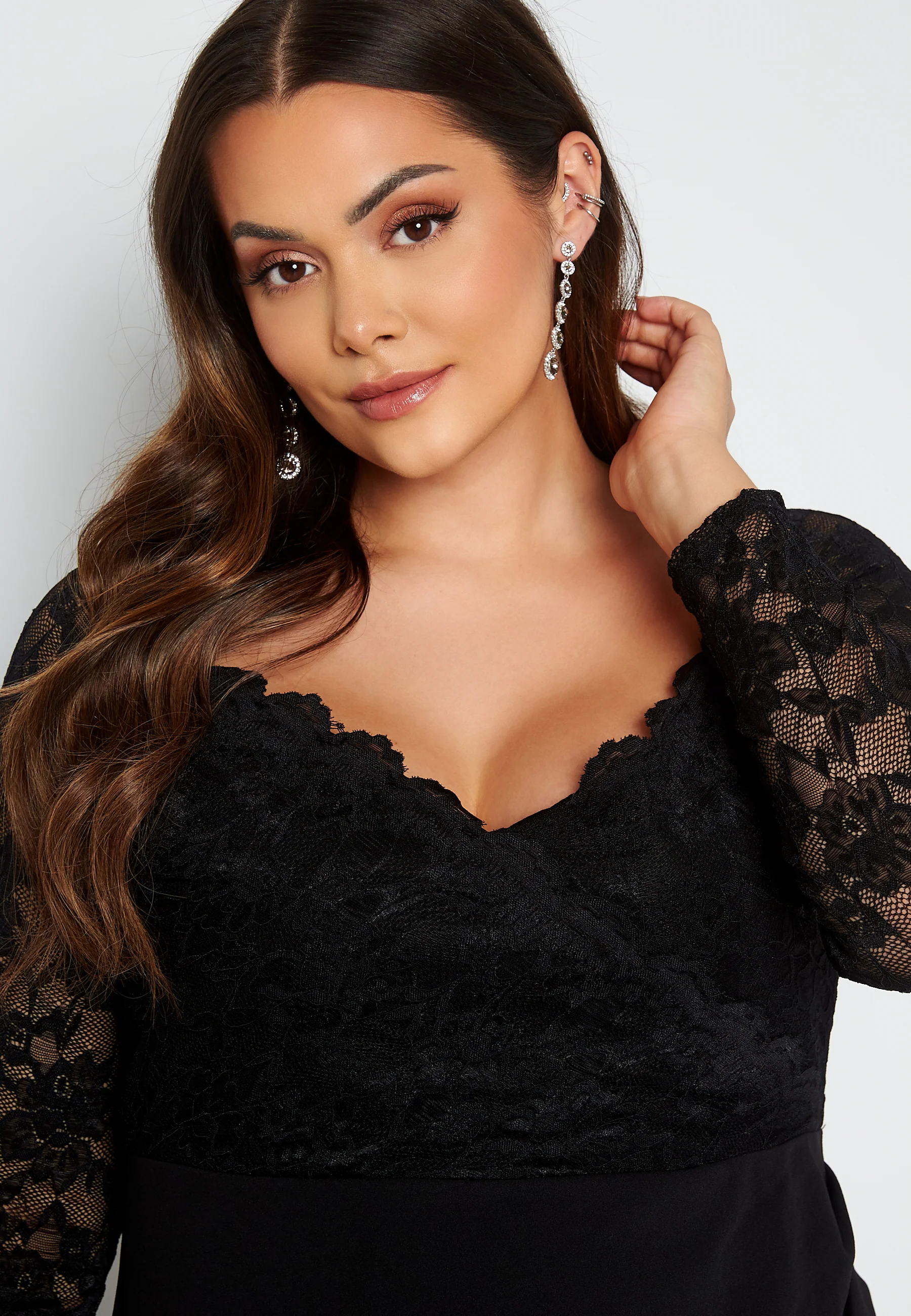 Long Sleeve Lace Trim Midi Dress - Image 4