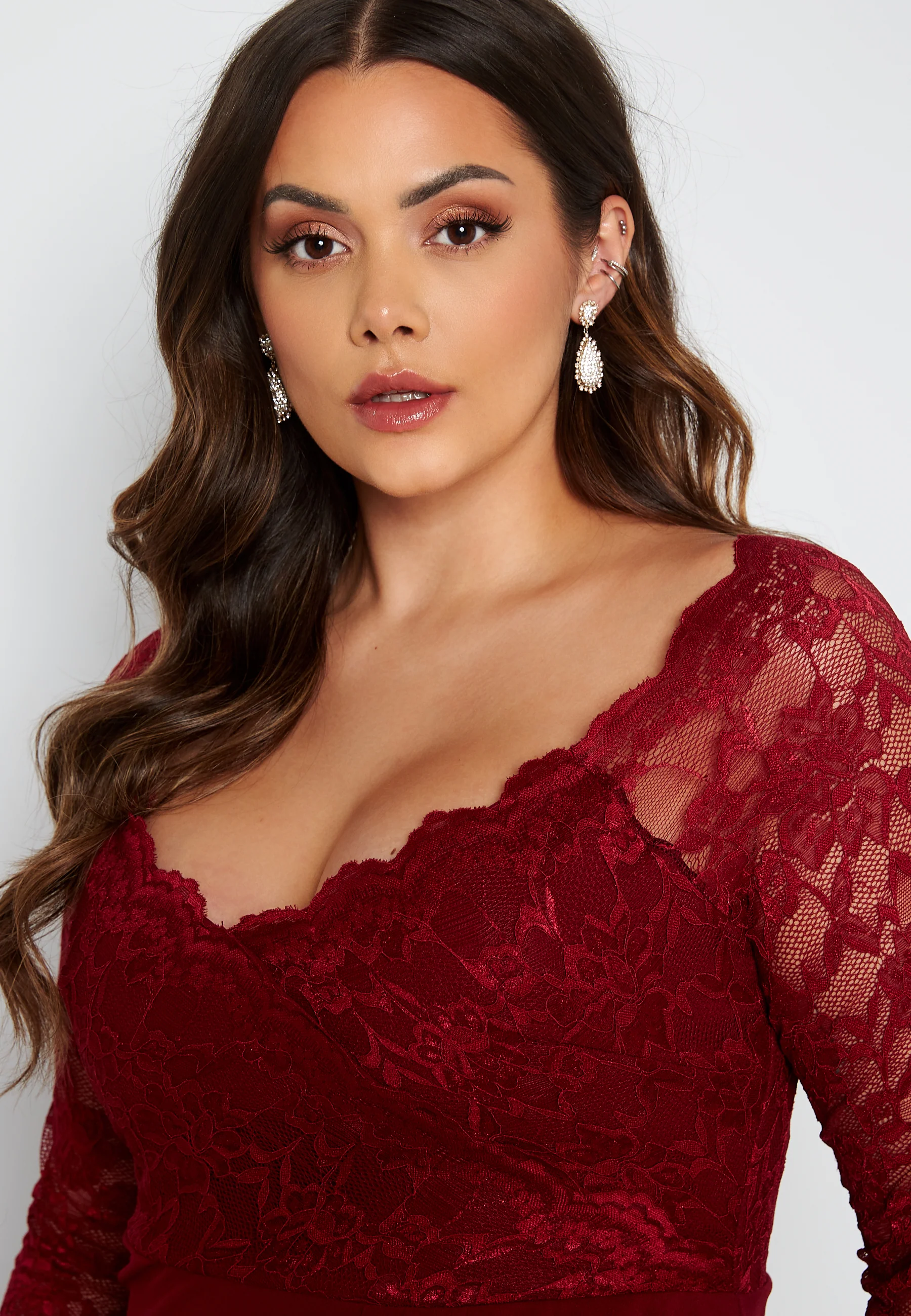 Long Sleeve Lace Trim Midi Dress - Image 4