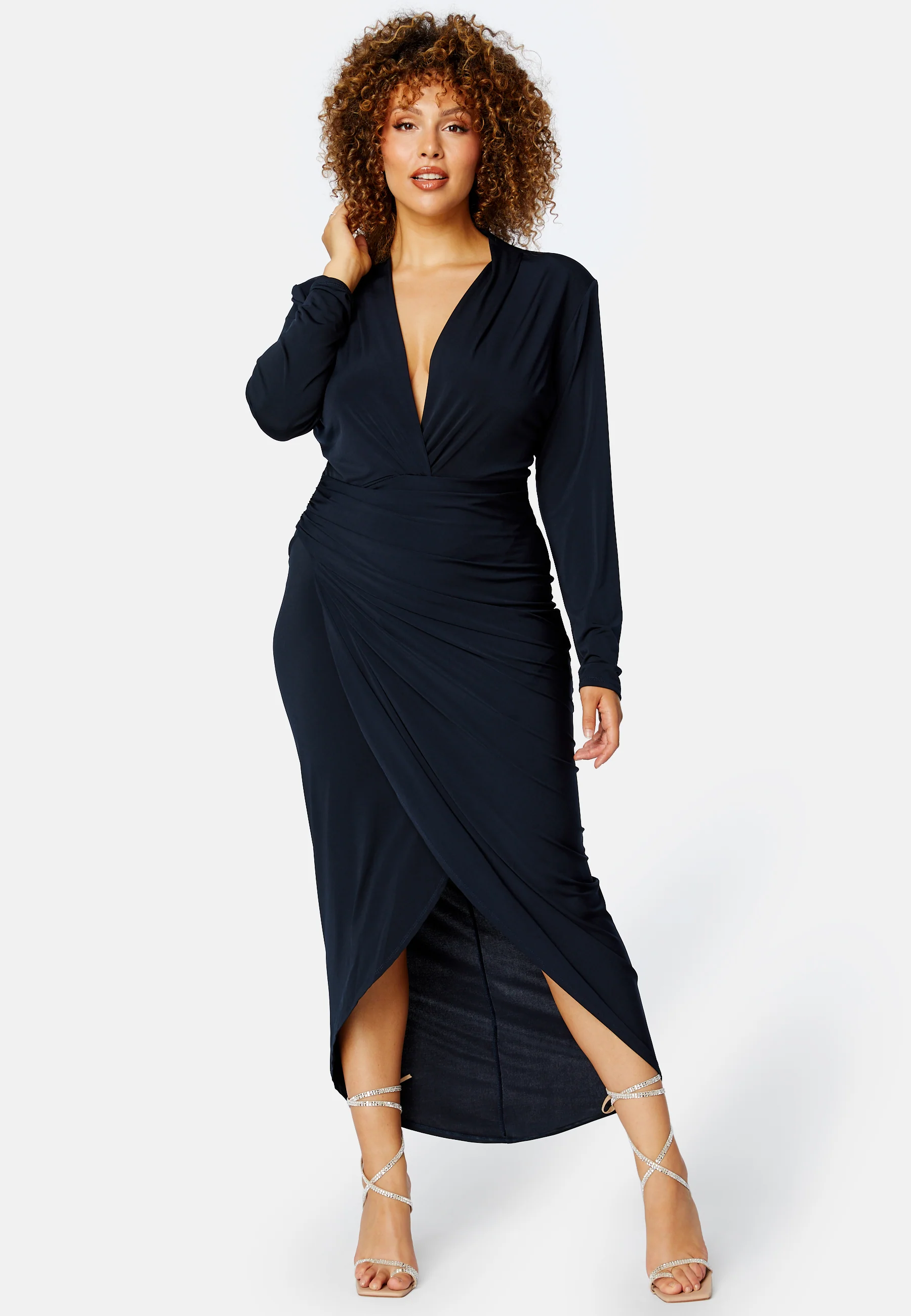 Long Sleeve Rouch Curve Dress