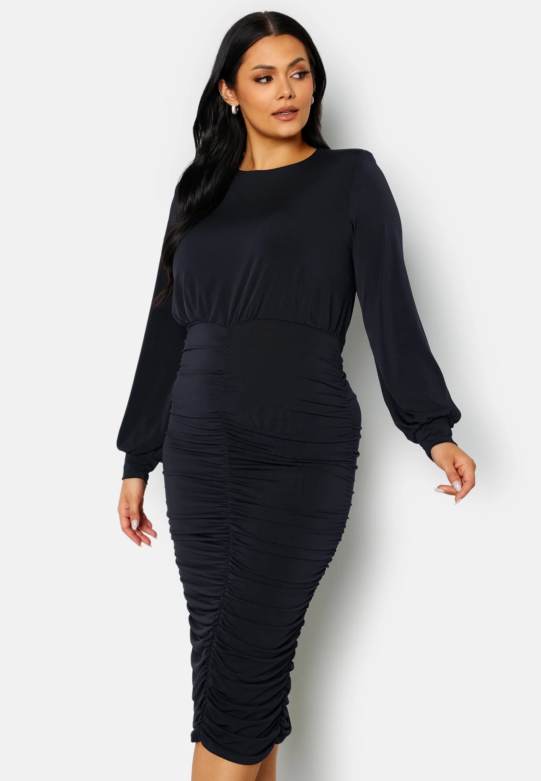 Long Sleeve Rouched Midi Dress - Image 2