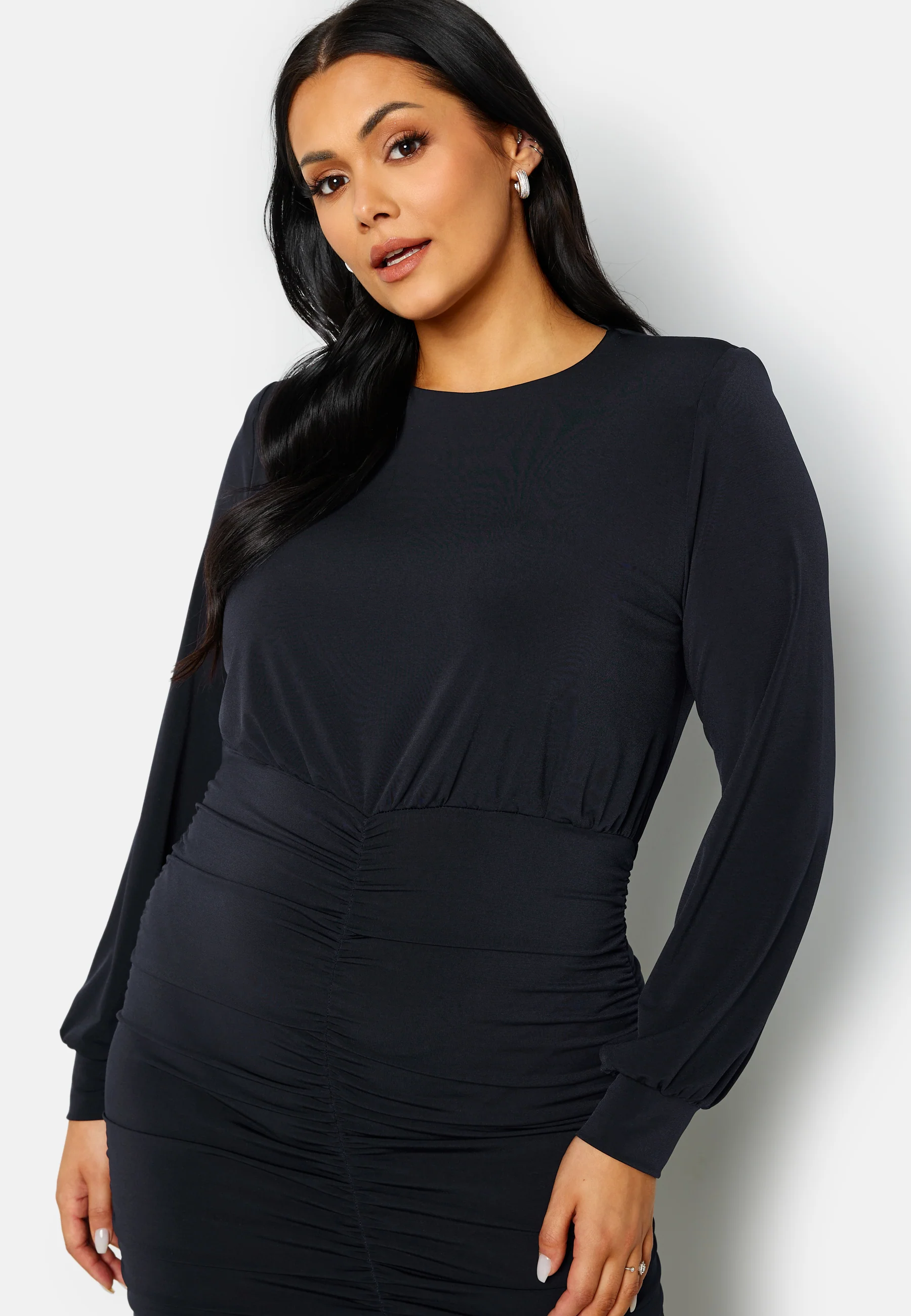 Long Sleeve Rouched Midi Dress - Image 3
