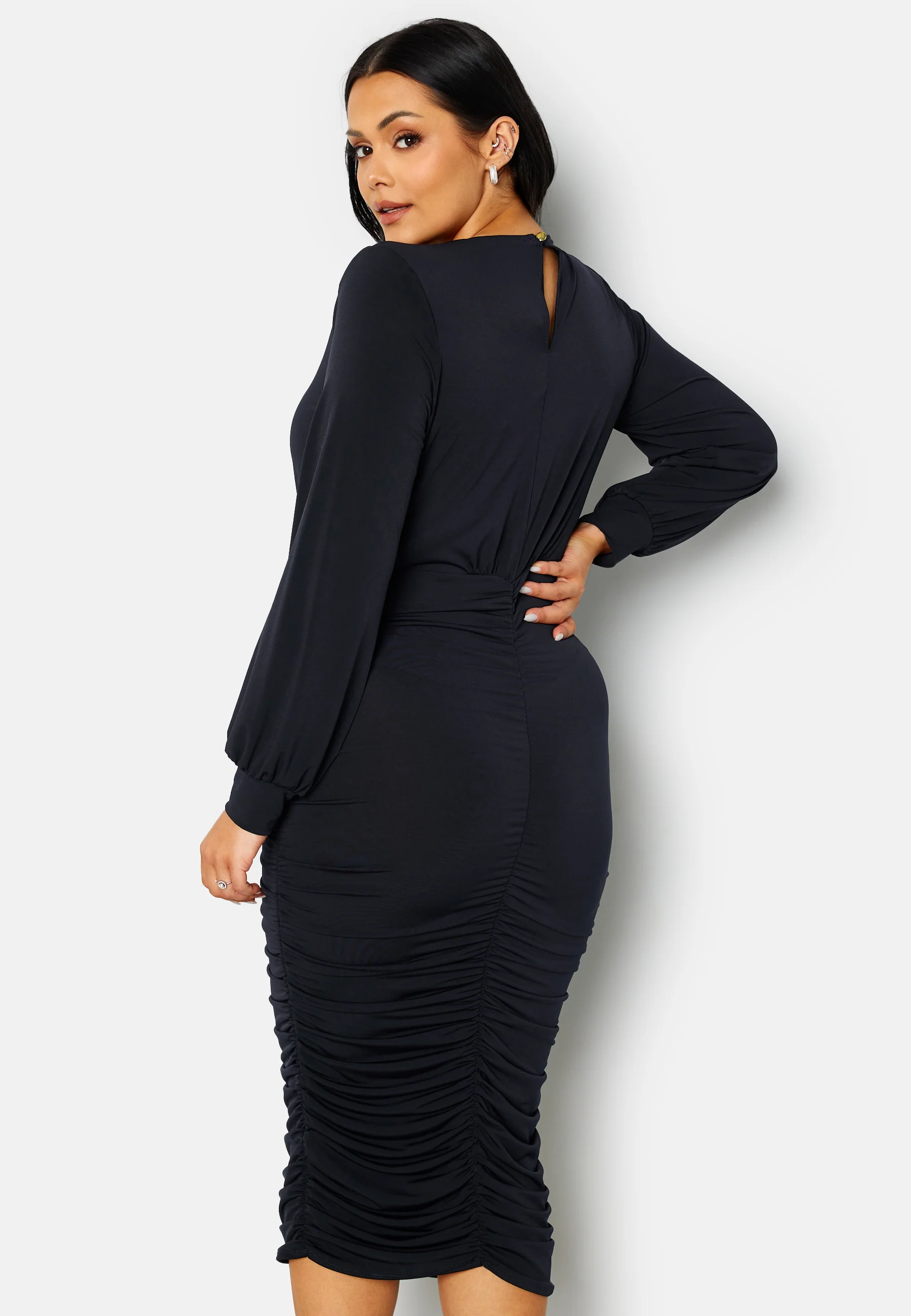 Long Sleeve Rouched Midi Dress - Image 4