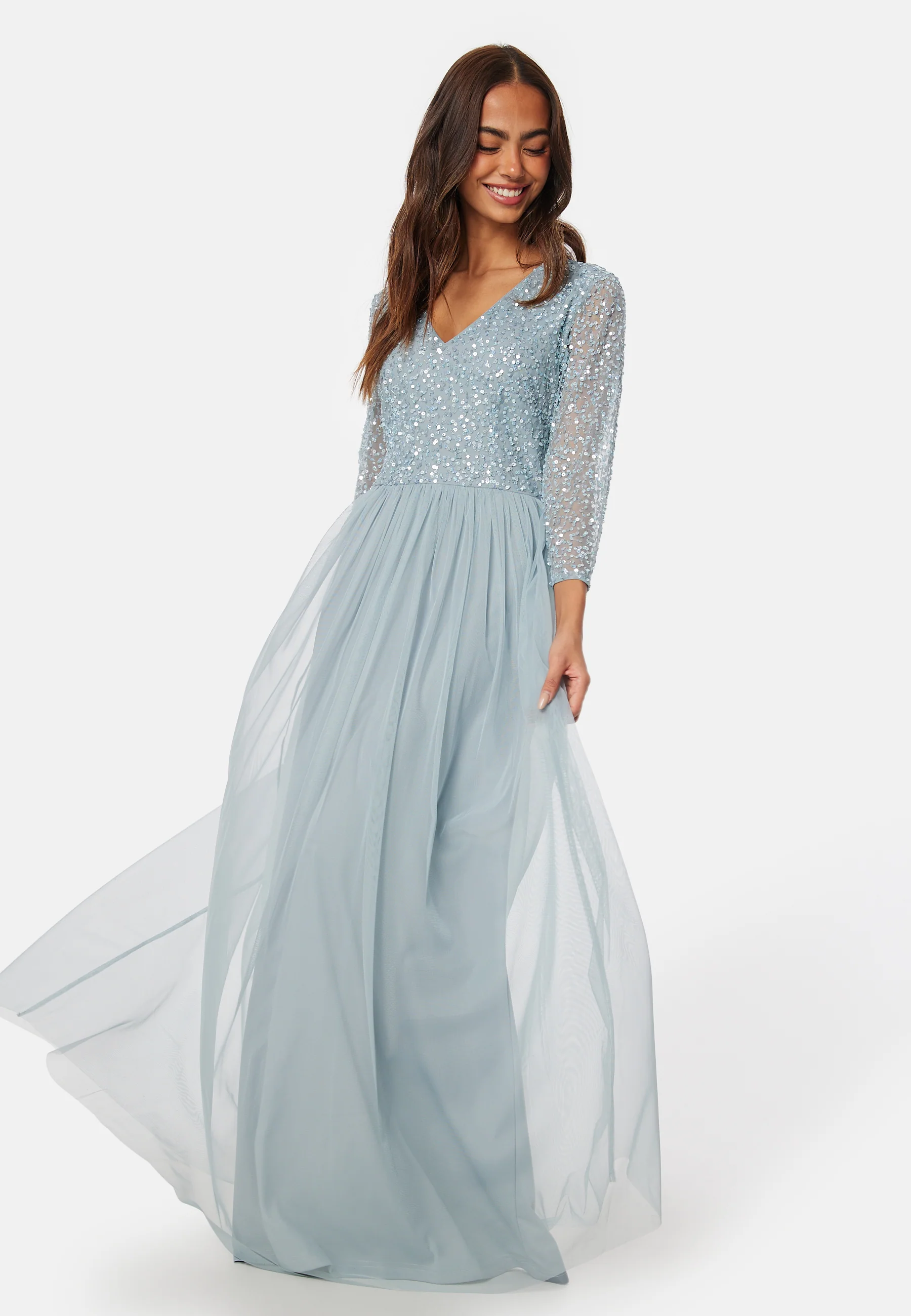 Long Sleeve Sequin Bodice Maxi Dress - Image 3