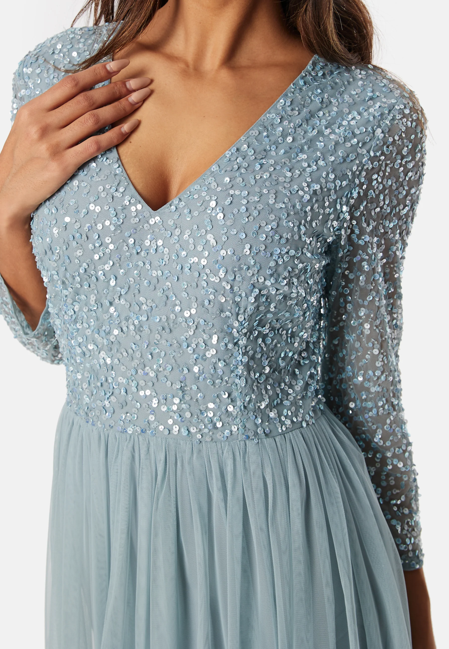 Long Sleeve Sequin Bodice Maxi Dress - Image 5