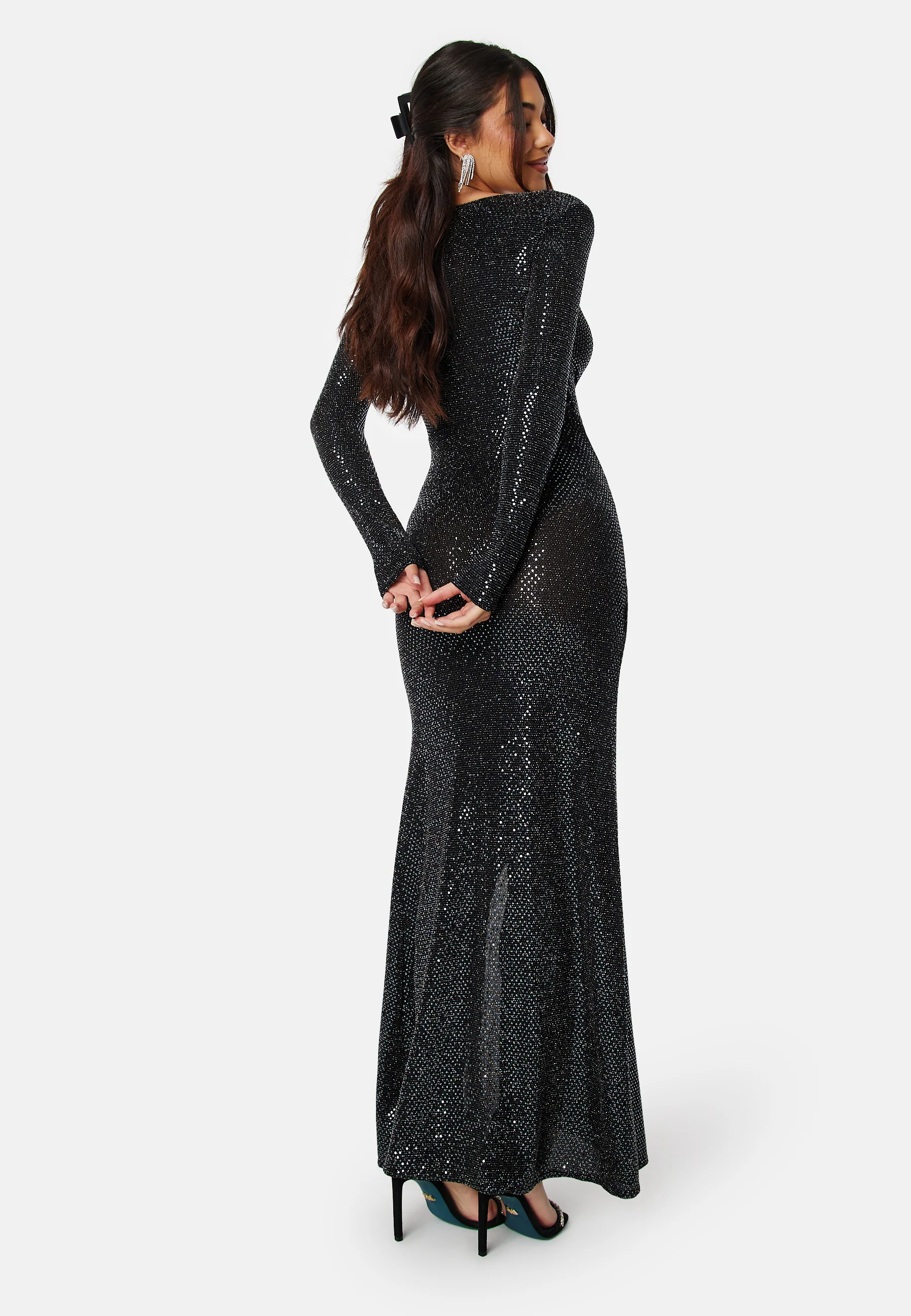 Long Sleeve Sequin Maxi Dress With Split - Image 2