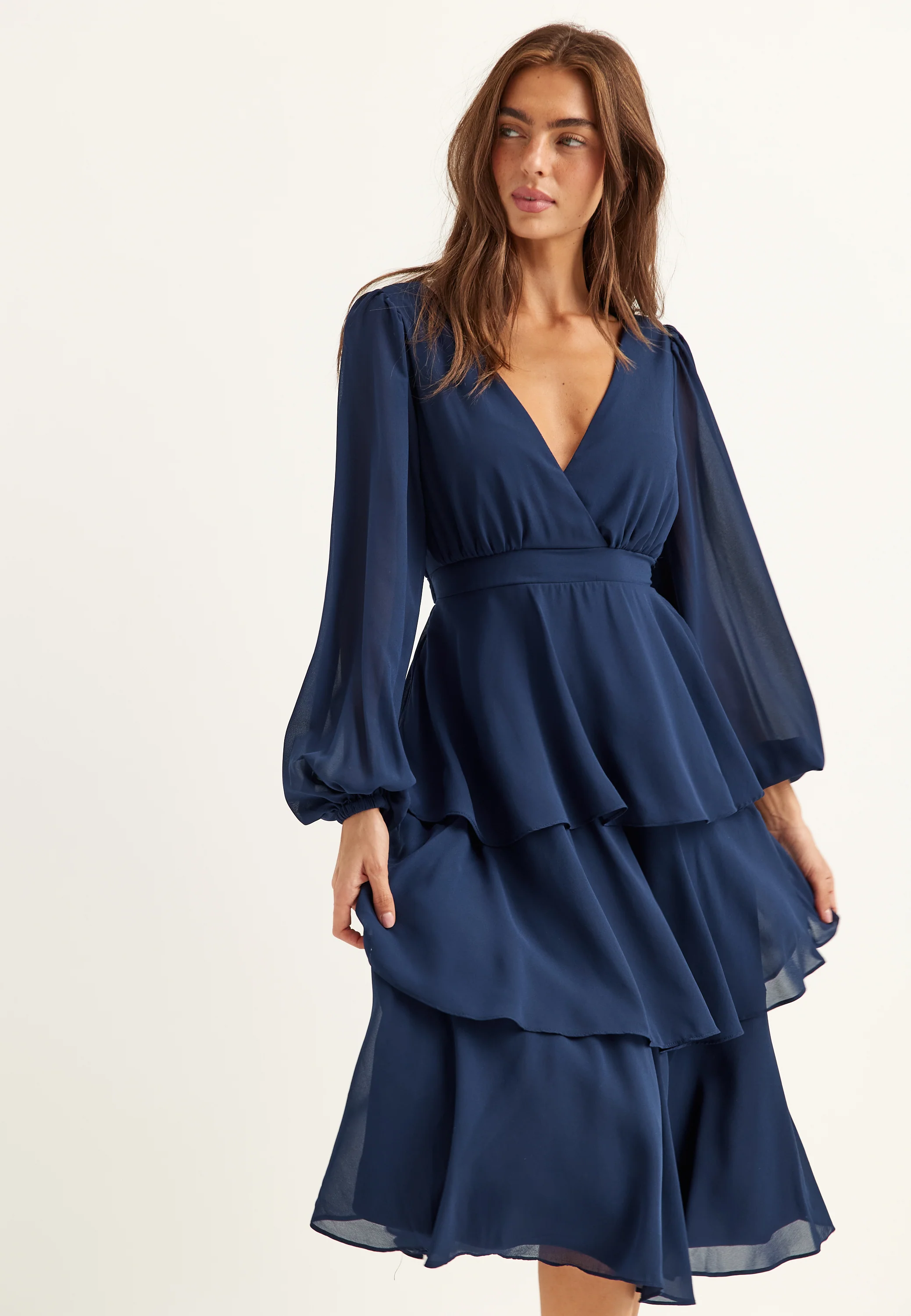 Long Sleeve Tiered Midi Dress - Image 5