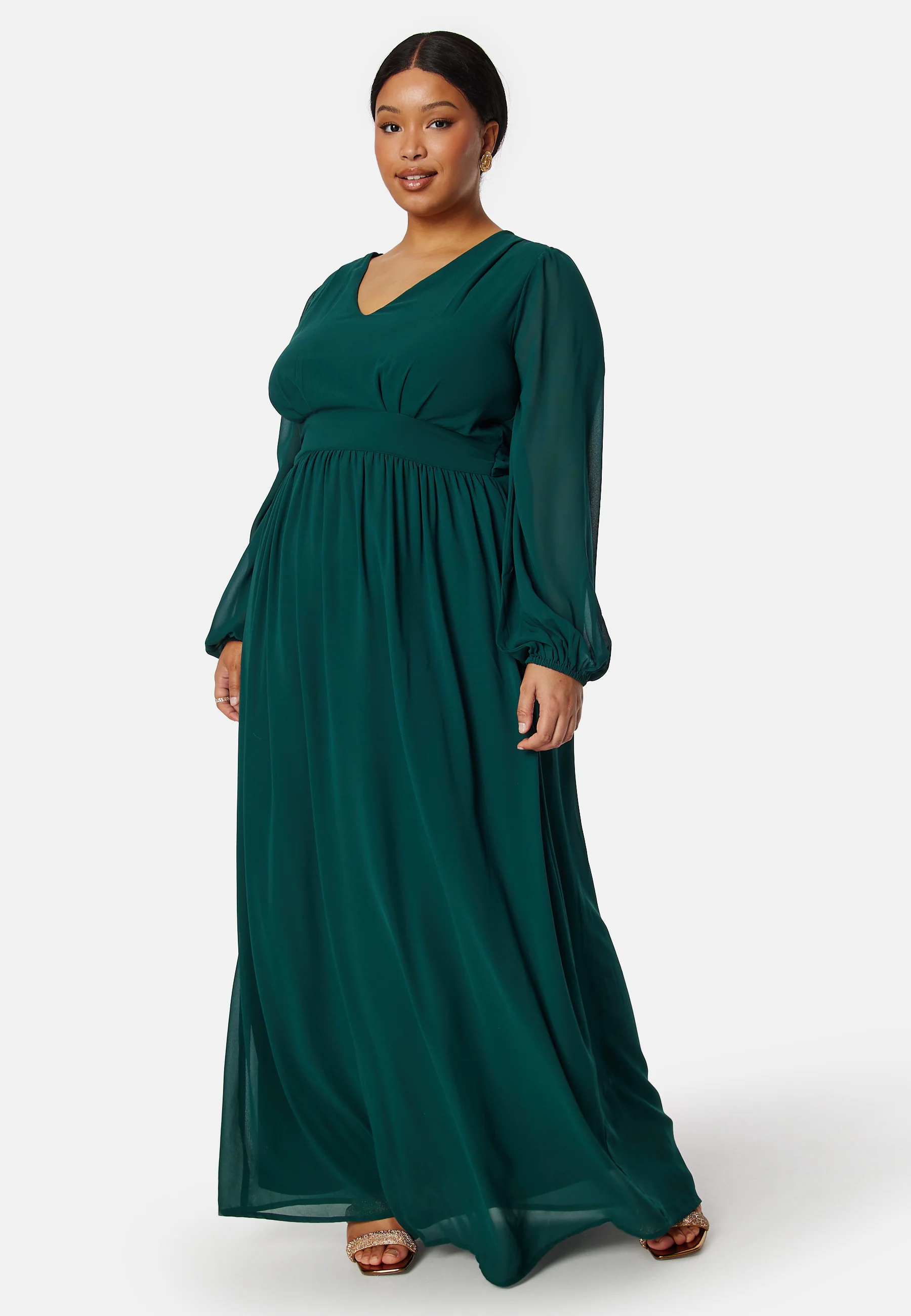 Long sleeve V-Neck Chiffon Gown - Image 5