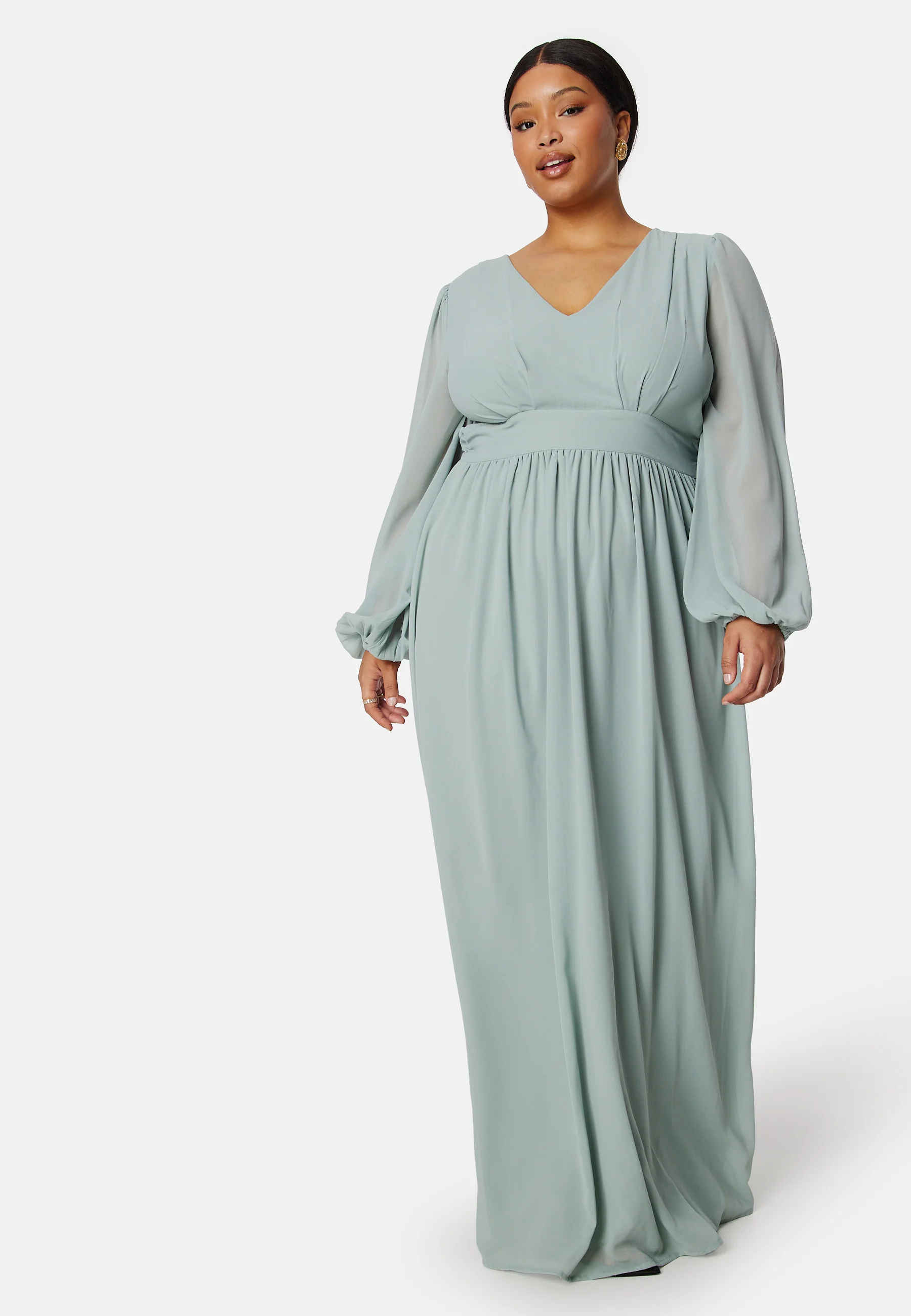 Long sleeve V-Neck Chiffon Gown - Image 5