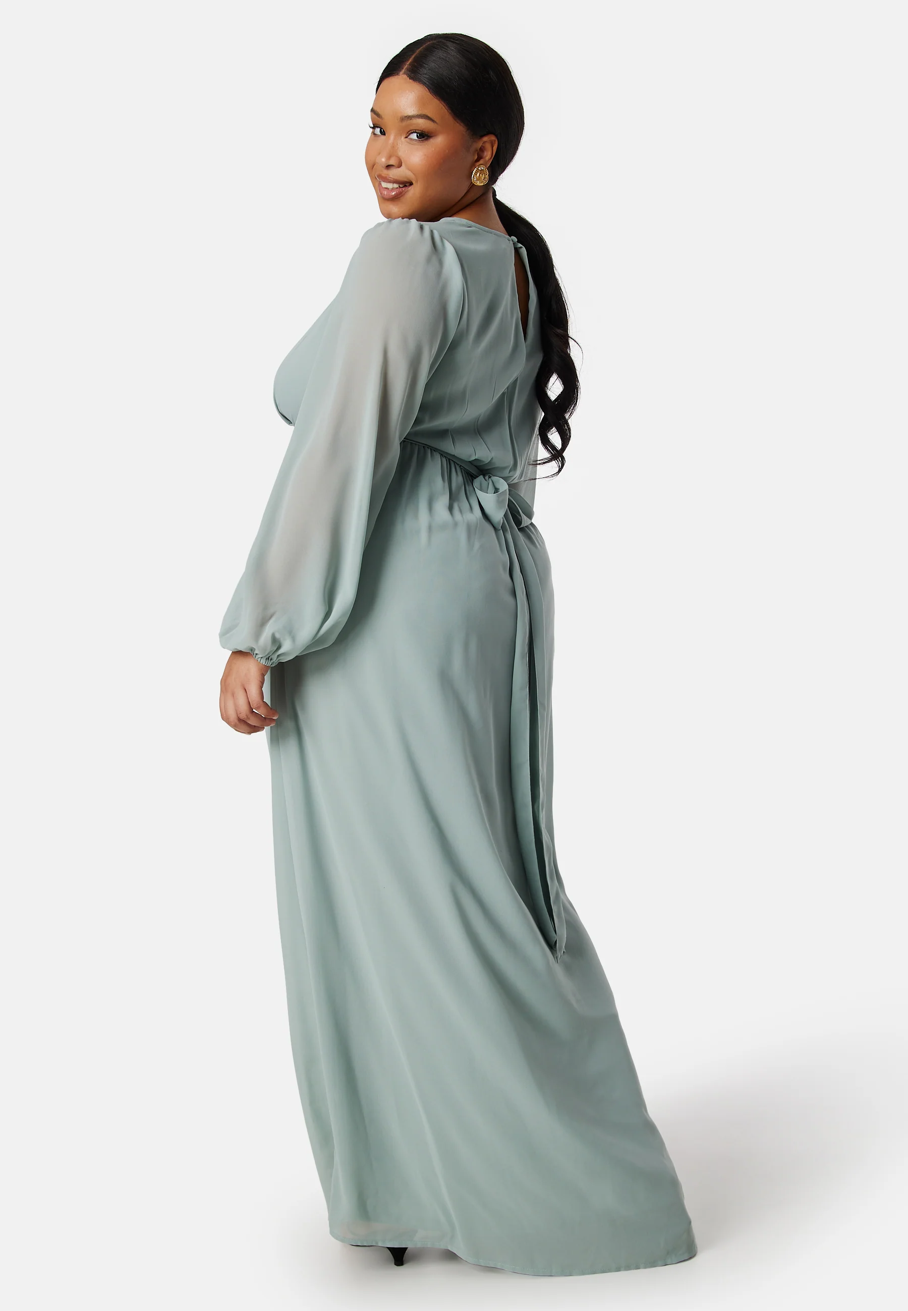 Long sleeve V-Neck Chiffon Gown - Image 6