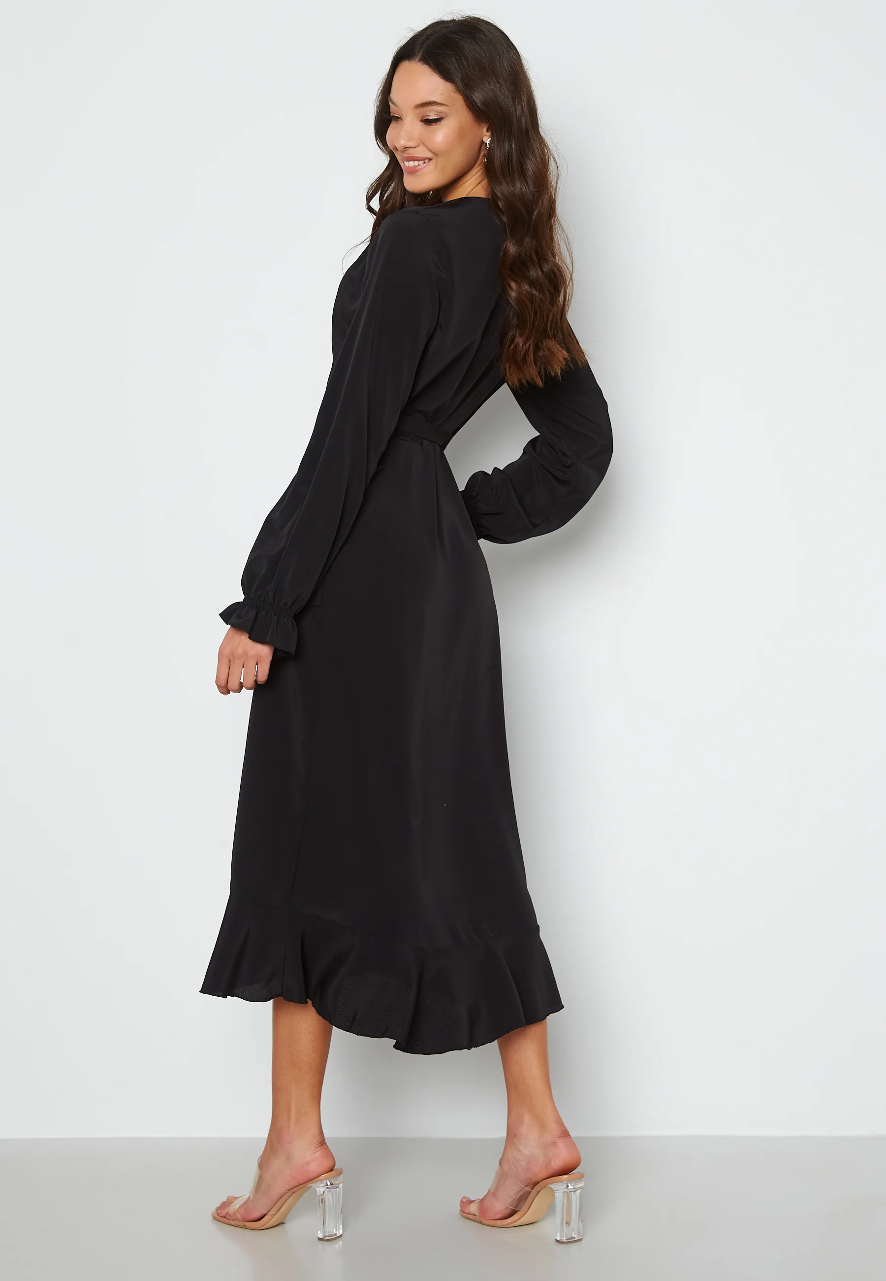 Long Sleeve Wrap Frill Dress - Image 2