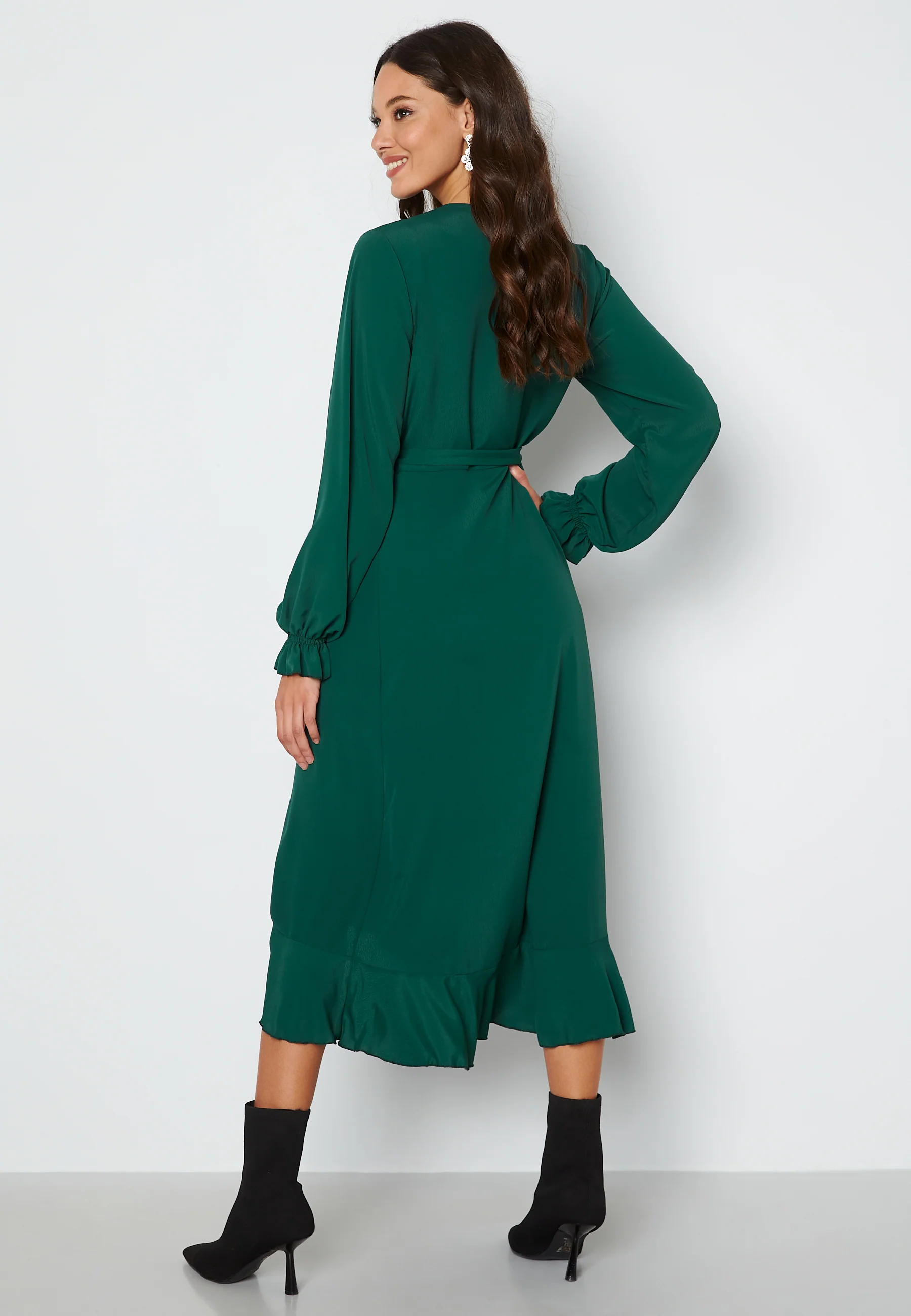 Long Sleeve Wrap Frill Dress - Image 2