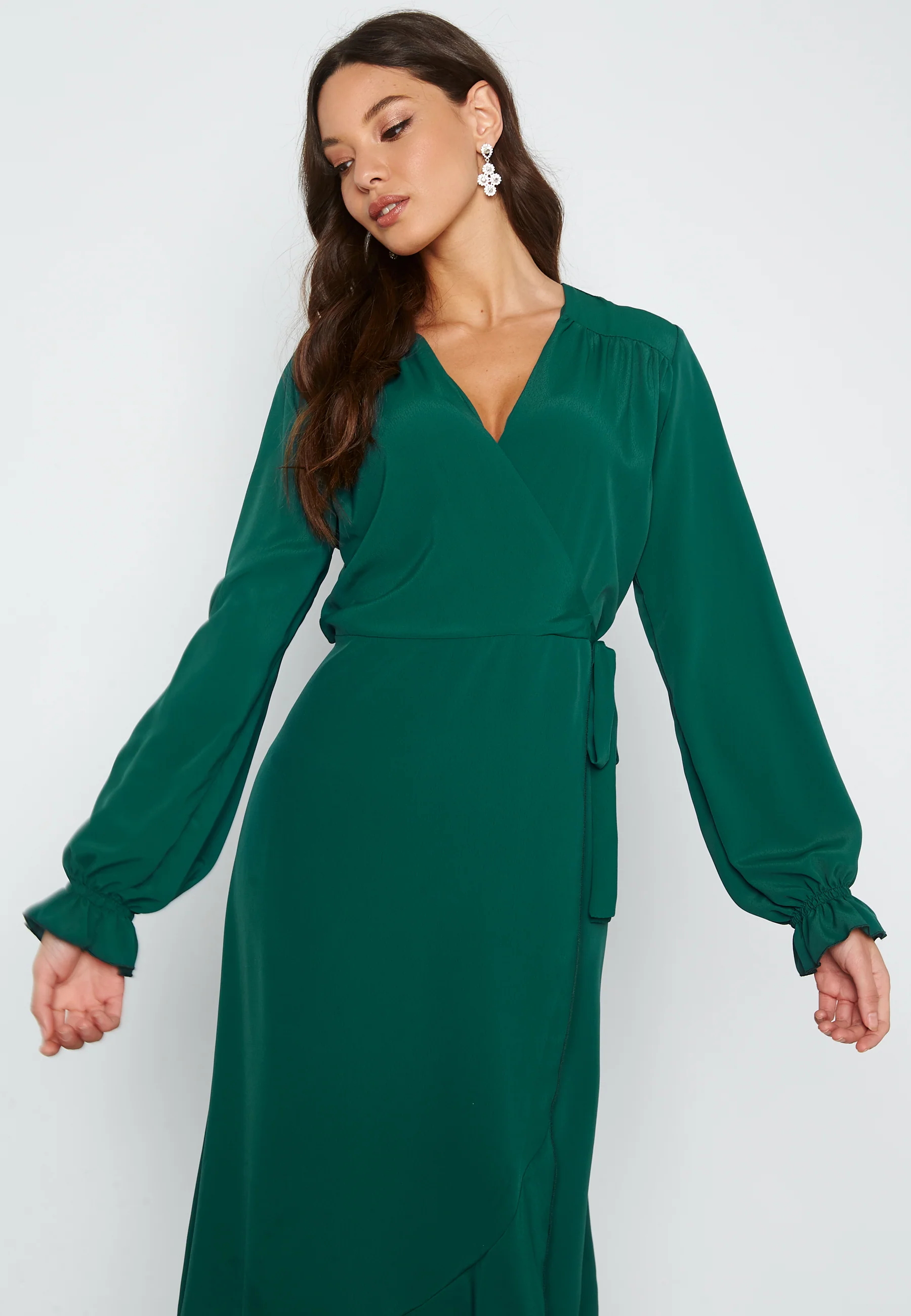 Long Sleeve Wrap Frill Dress - Image 3