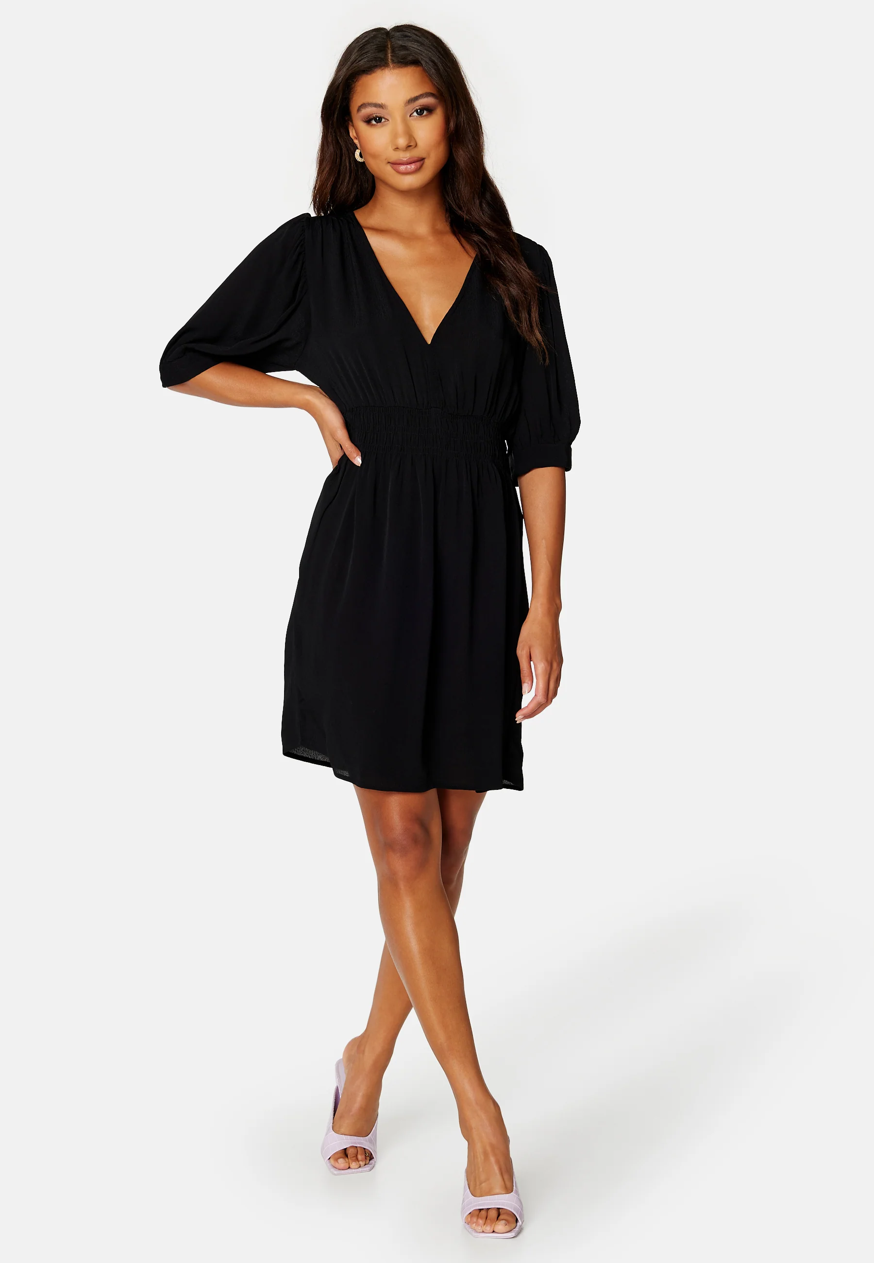 Lyla 2/4 V-Neck Smock Short Dress - Image 2