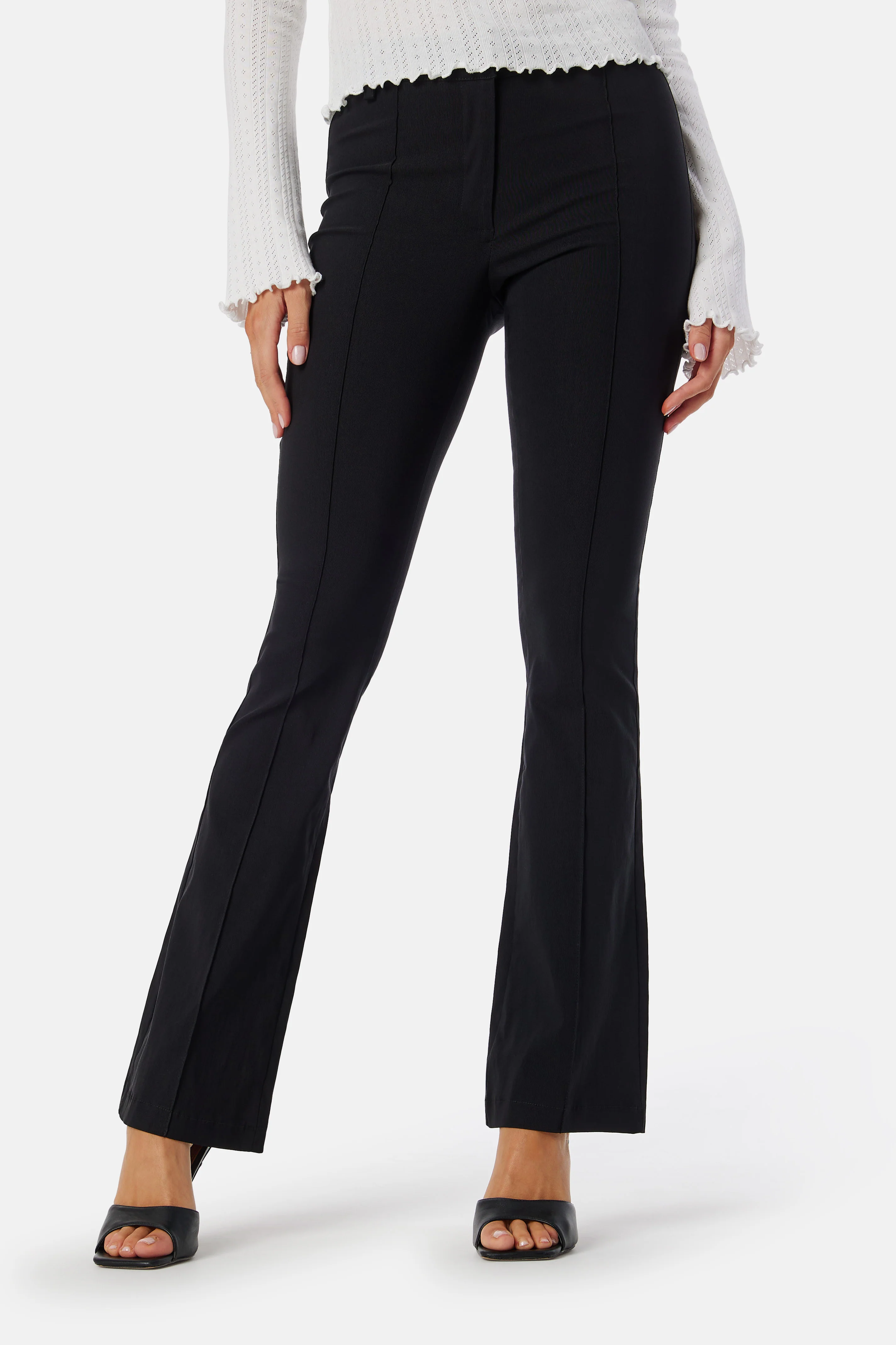 Mid Waist Stretchy Flared Trousers - Image 2