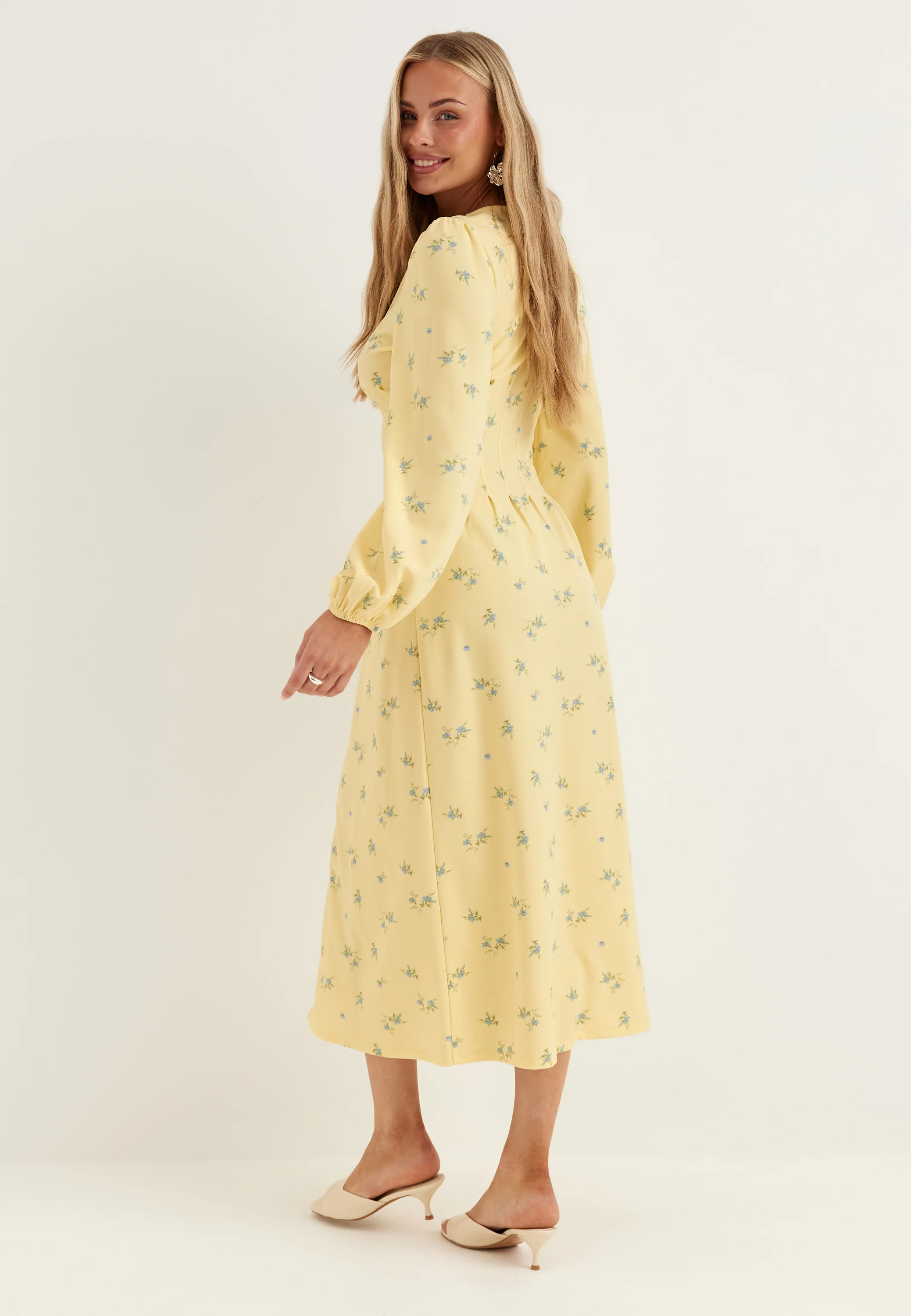 Midi Button Volume Sleeve Dress - Image 2