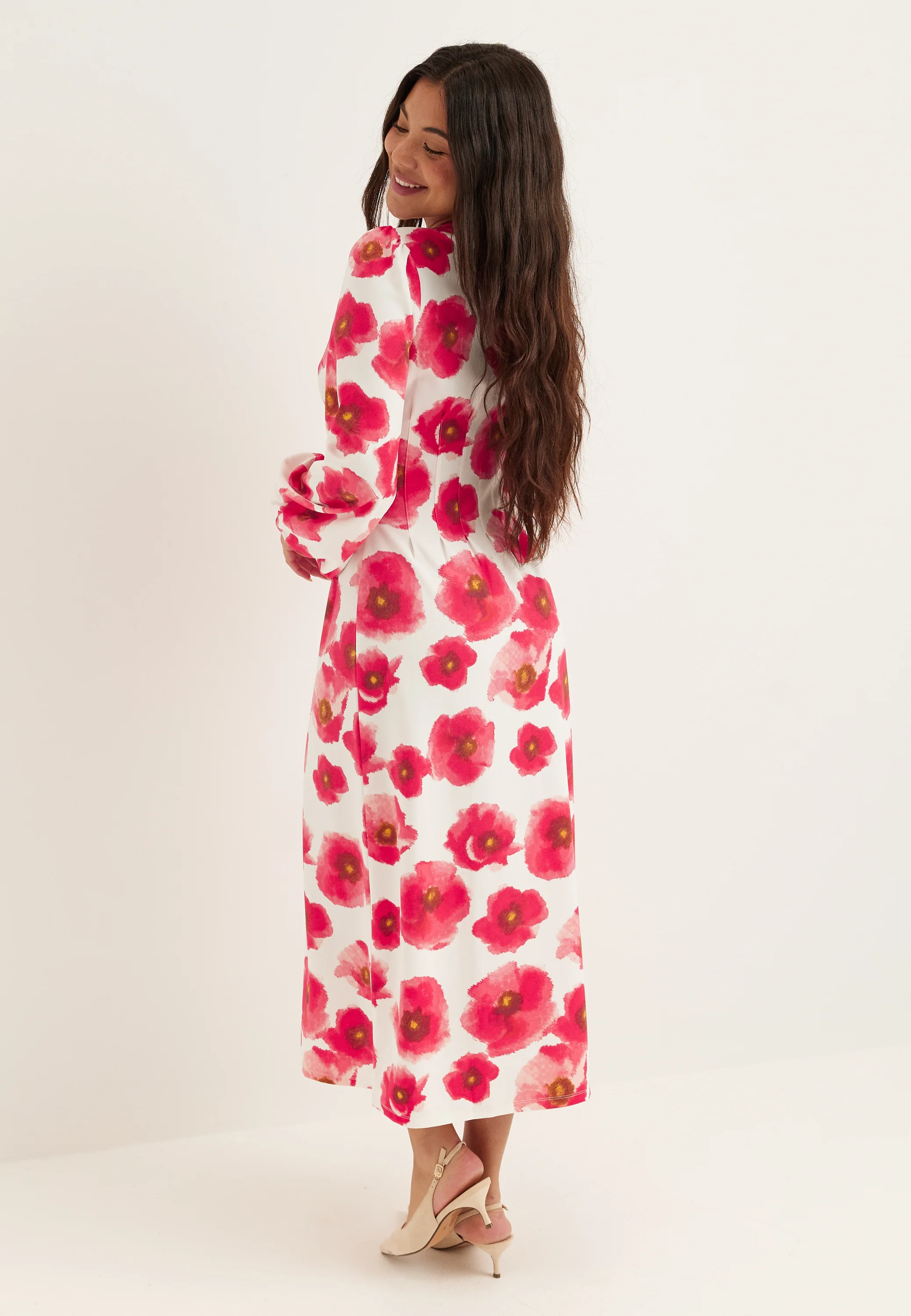 Midi Button Volume Sleeve Dress - Image 3