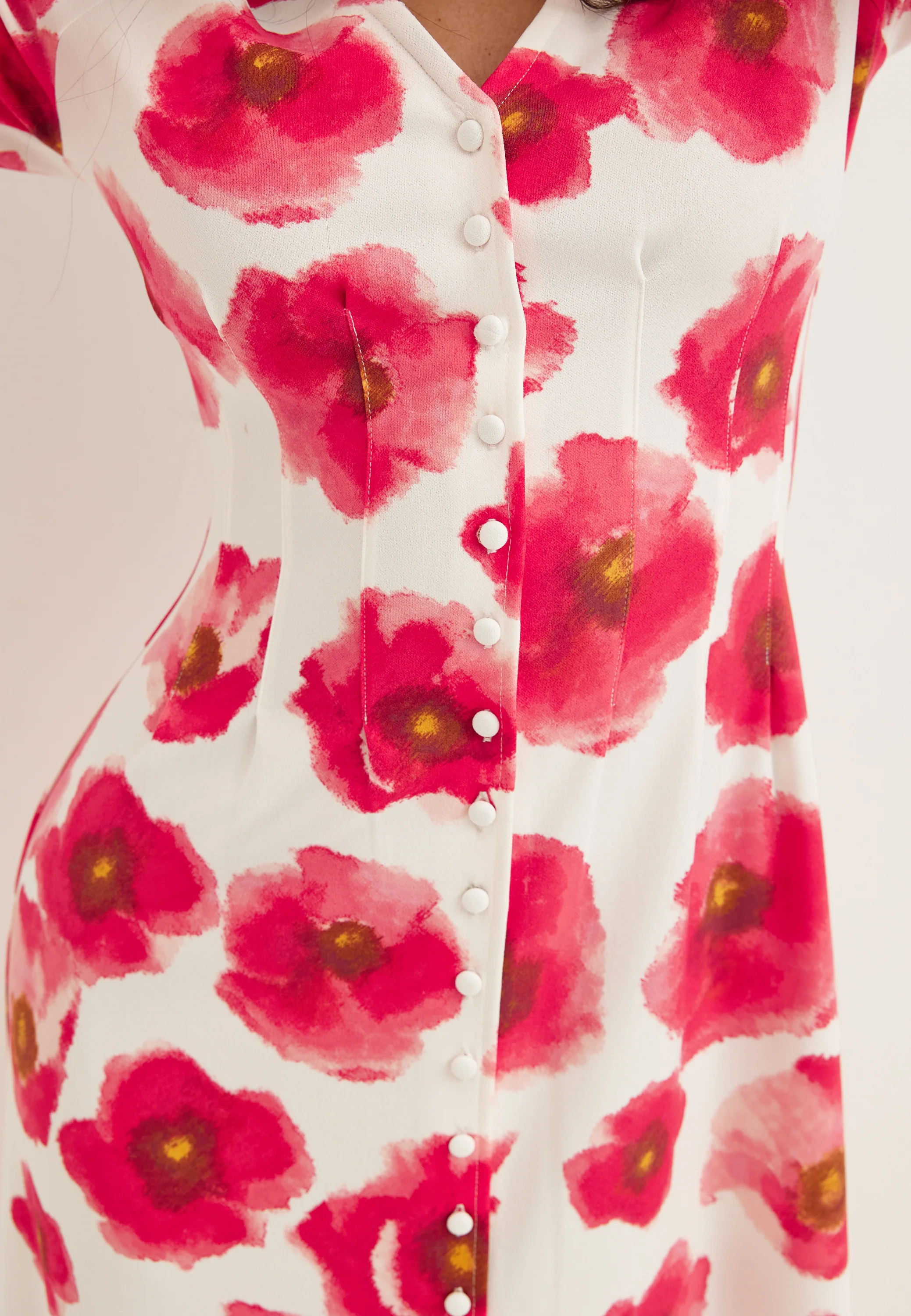 Midi Button Volume Sleeve Dress - Image 4