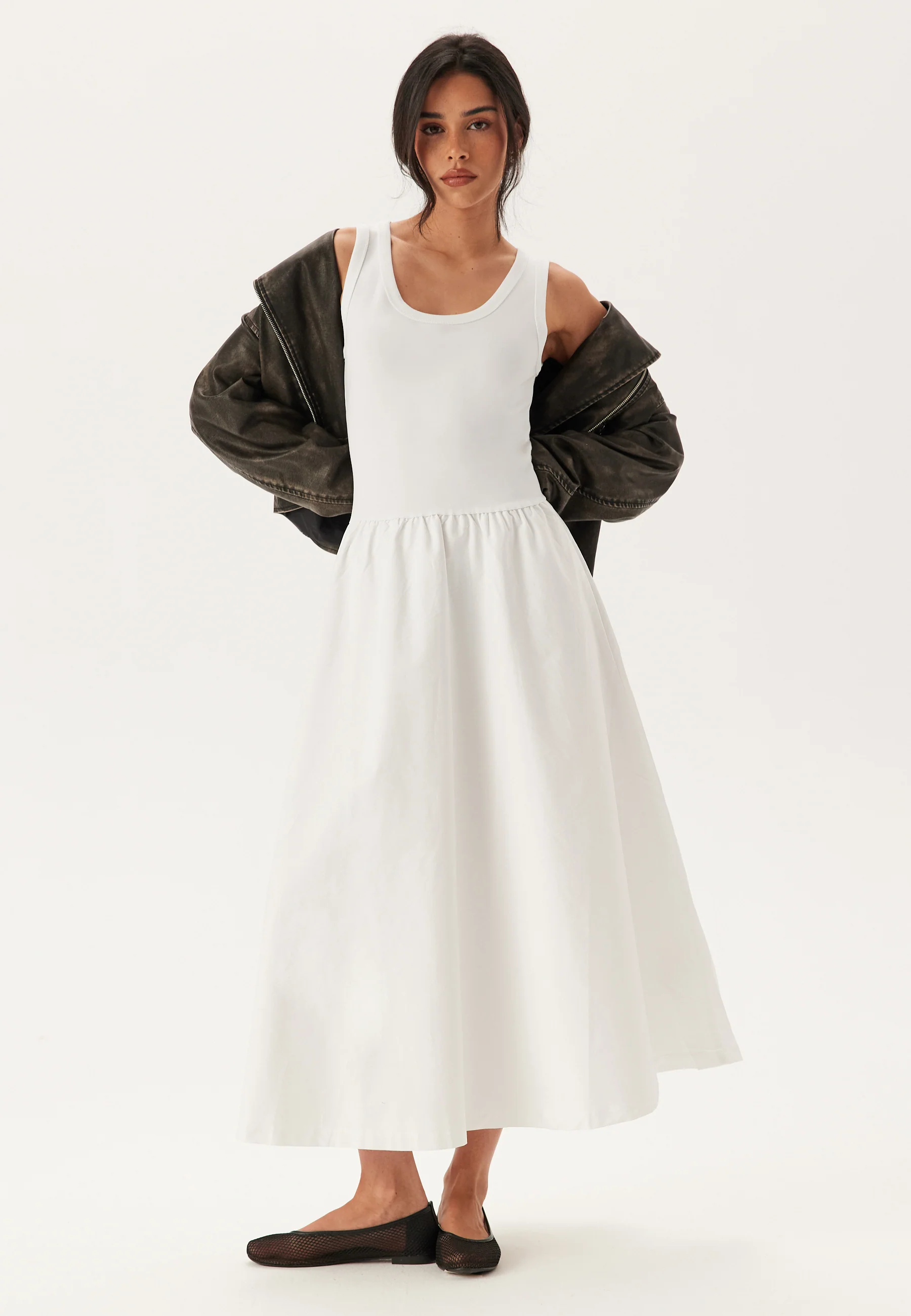 Midi Jersey Woven Combo Dress