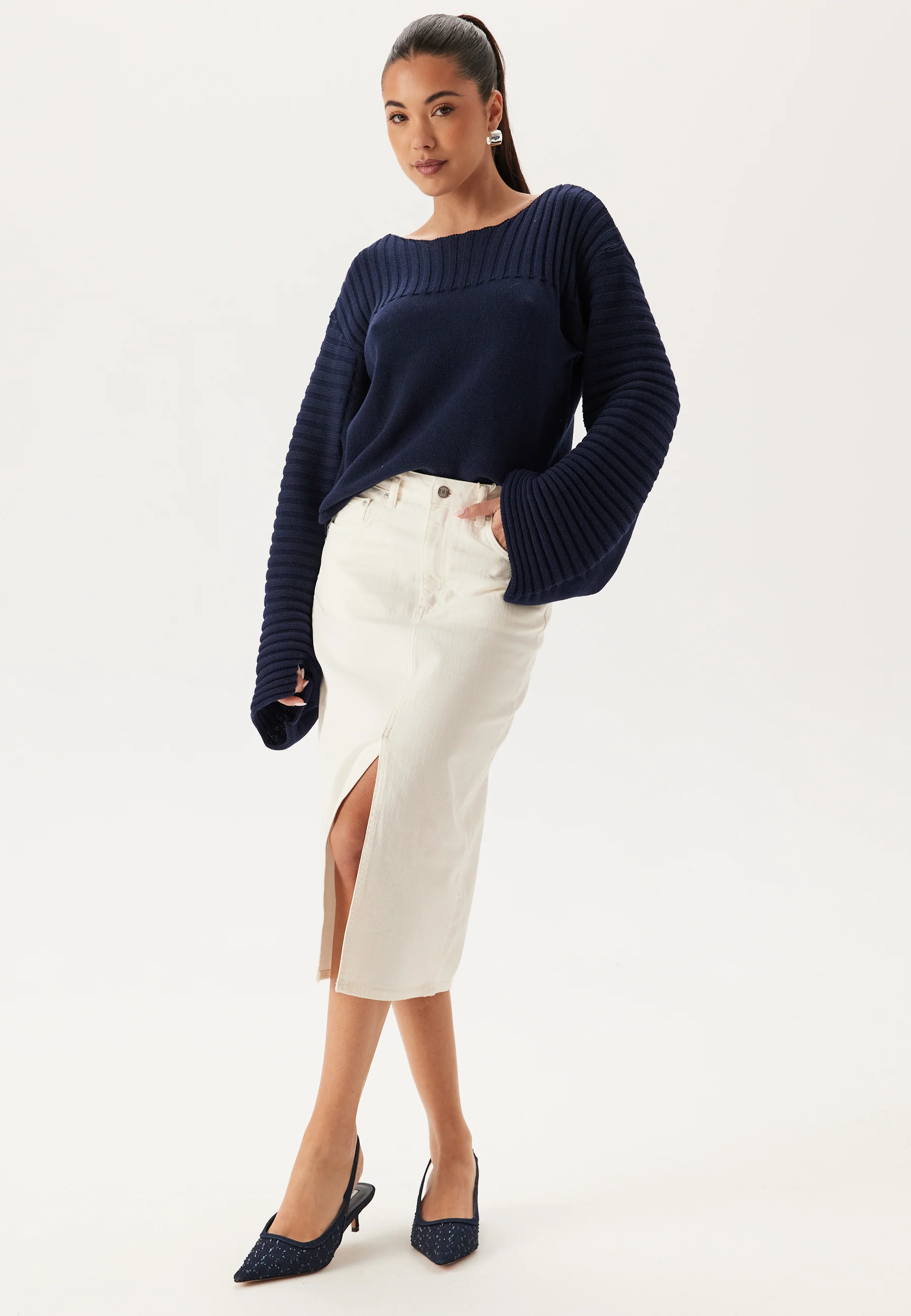Midi White Denim Skirt - Image 3