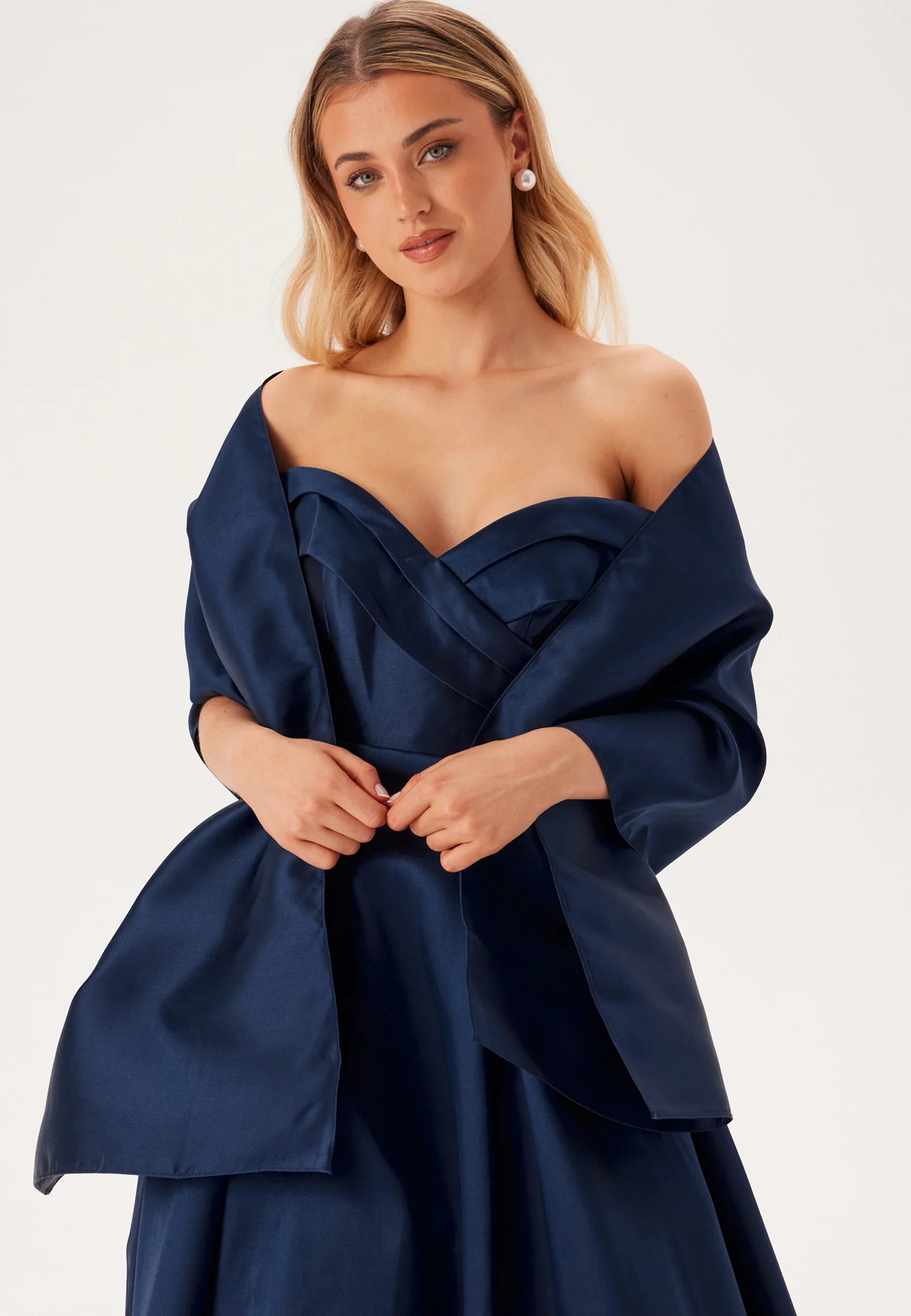 Mikado Evening Dress With Carmen Sleeves - Image 3