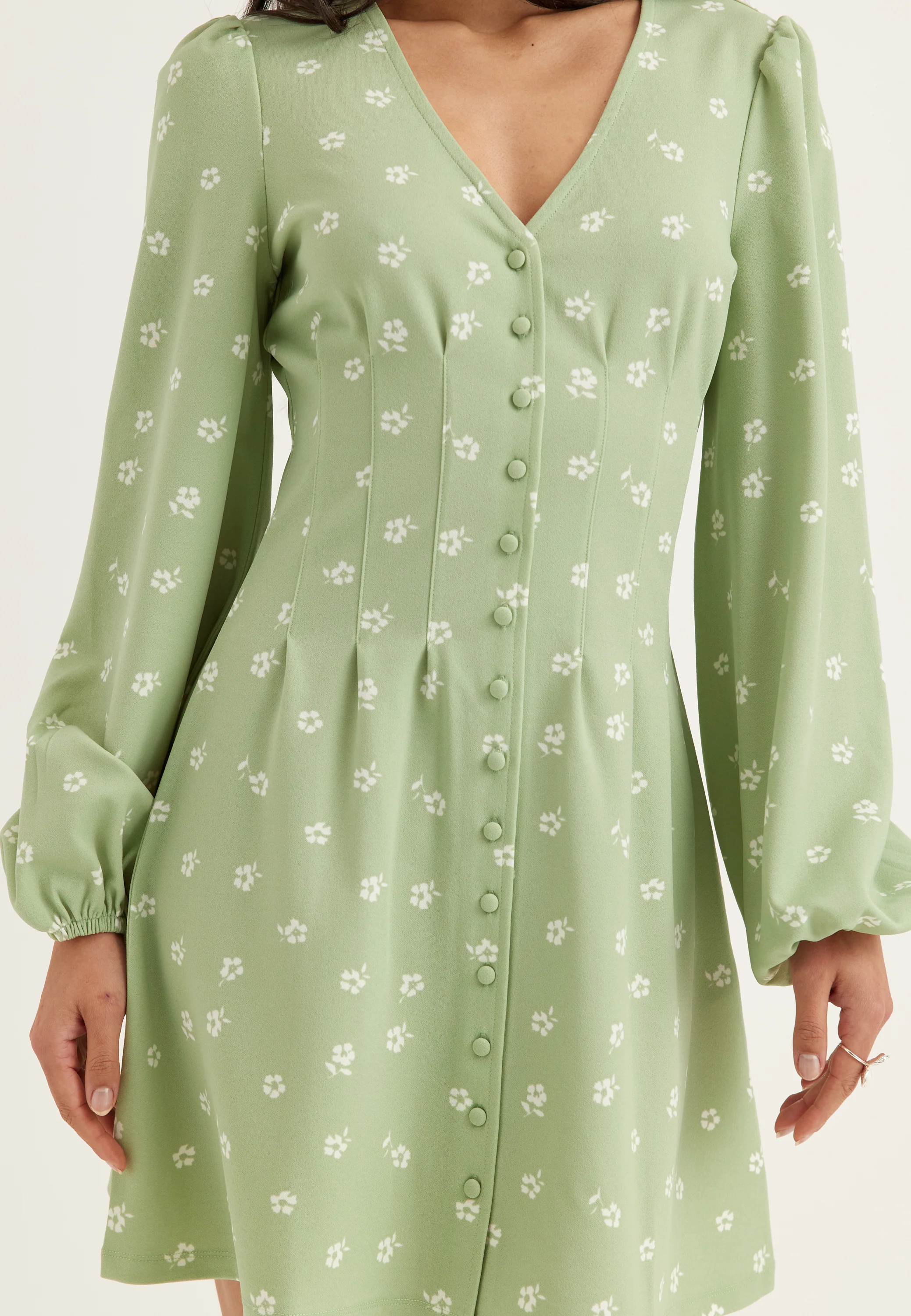 Mini Button Volume Sleeve Dress - Image 5