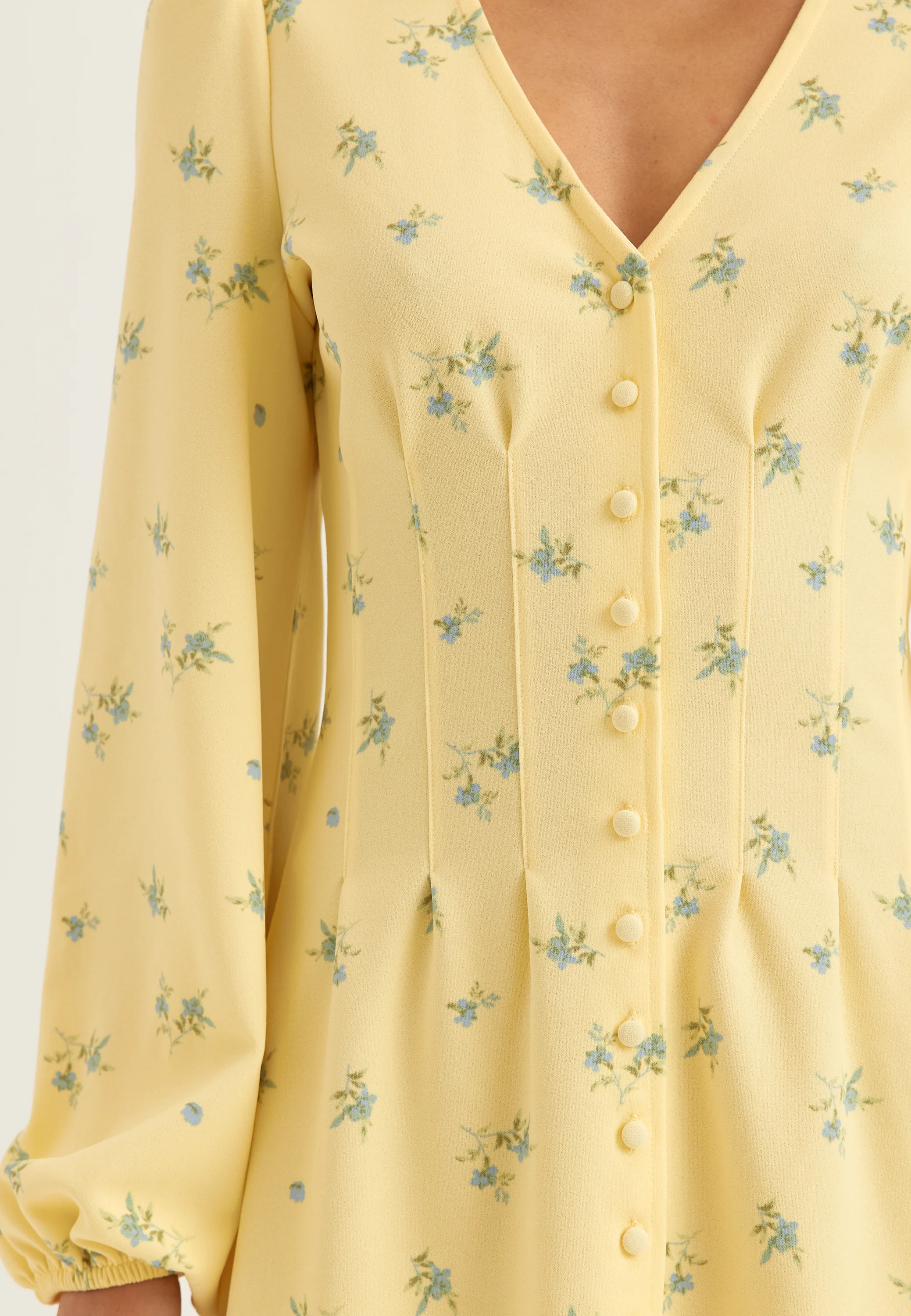 Mini Button Volume Sleeve Dress - Image 2