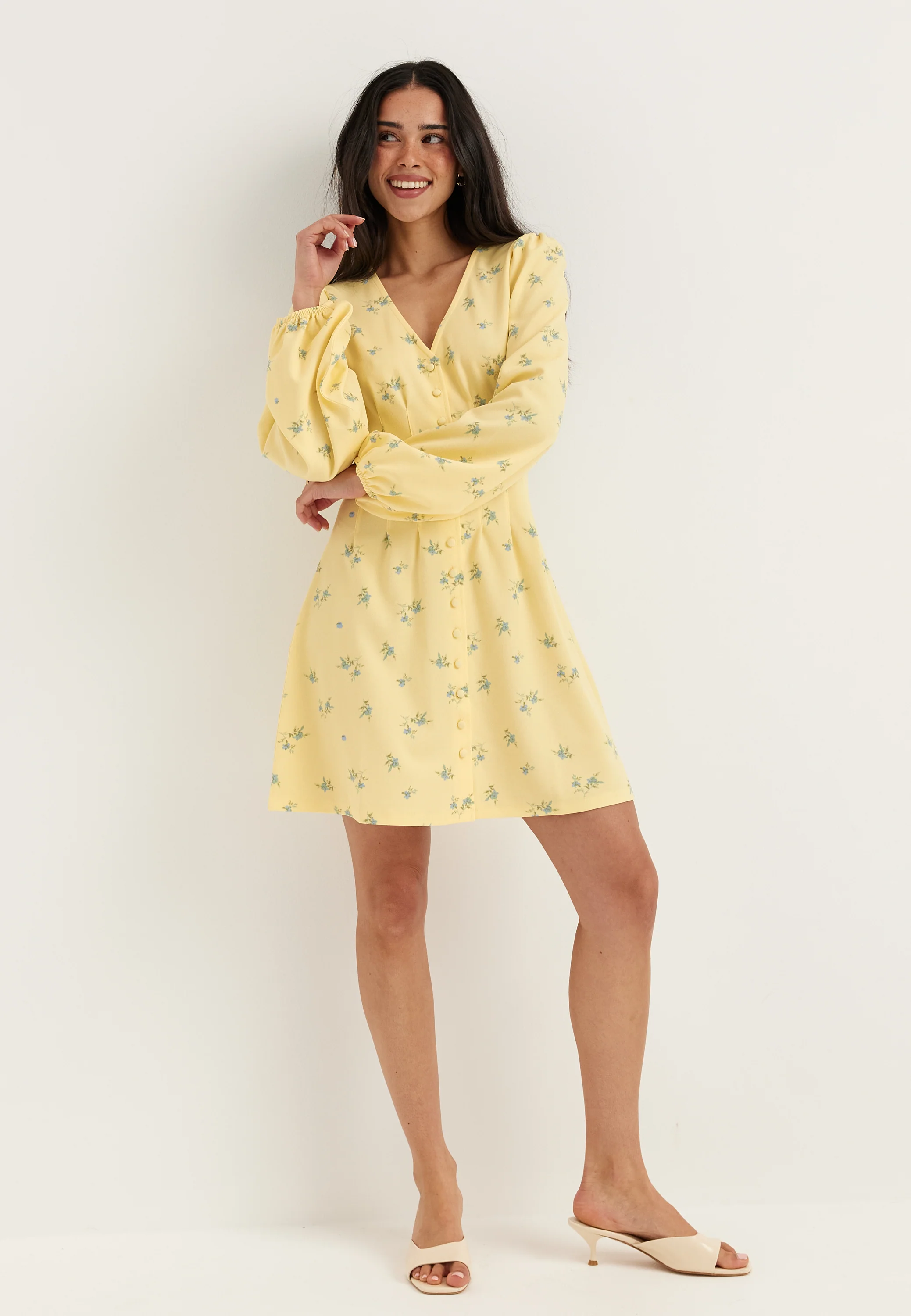 Mini Button Volume Sleeve Dress - Image 4
