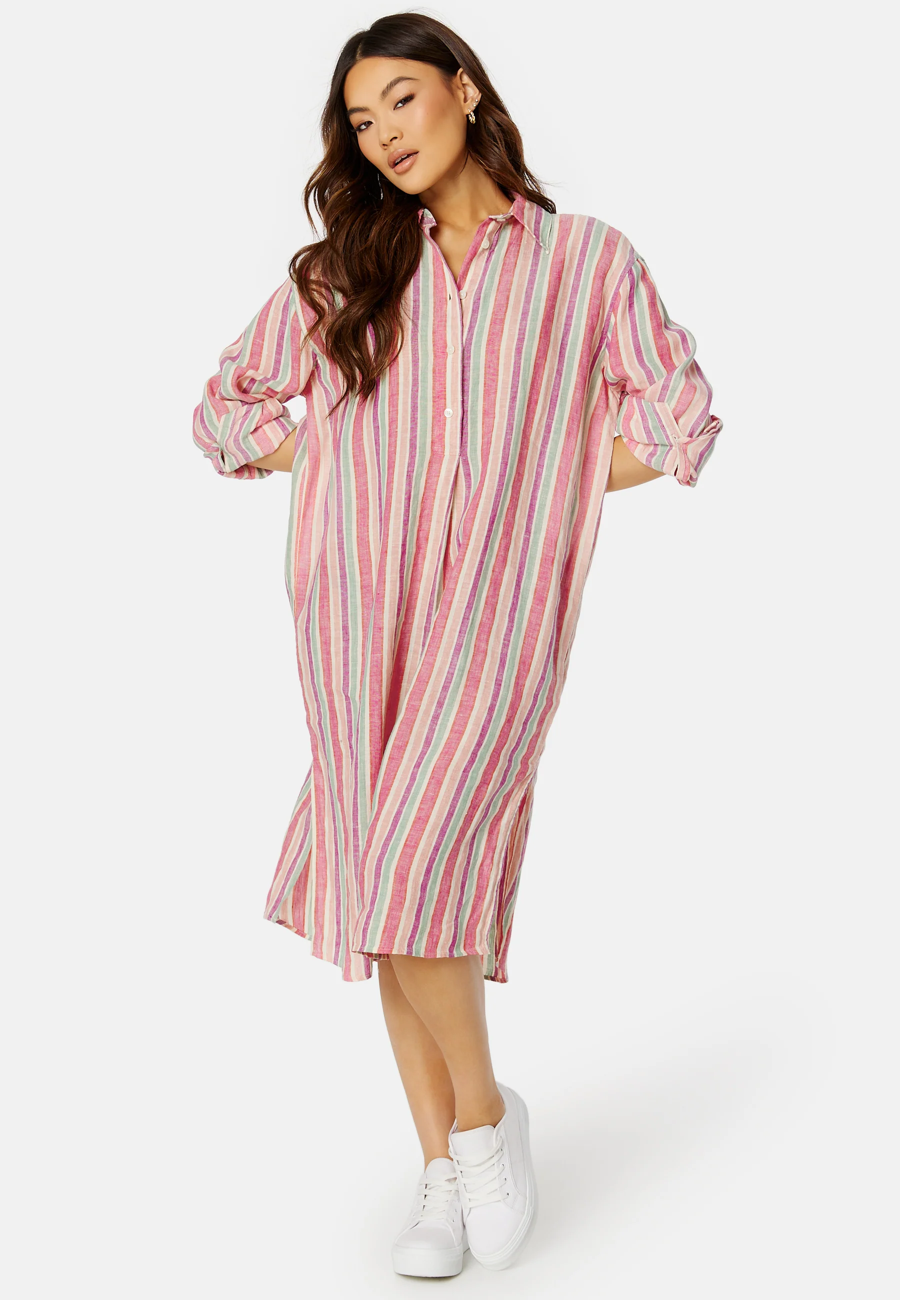 Multistrip Linen Shirt Dress - Image 3