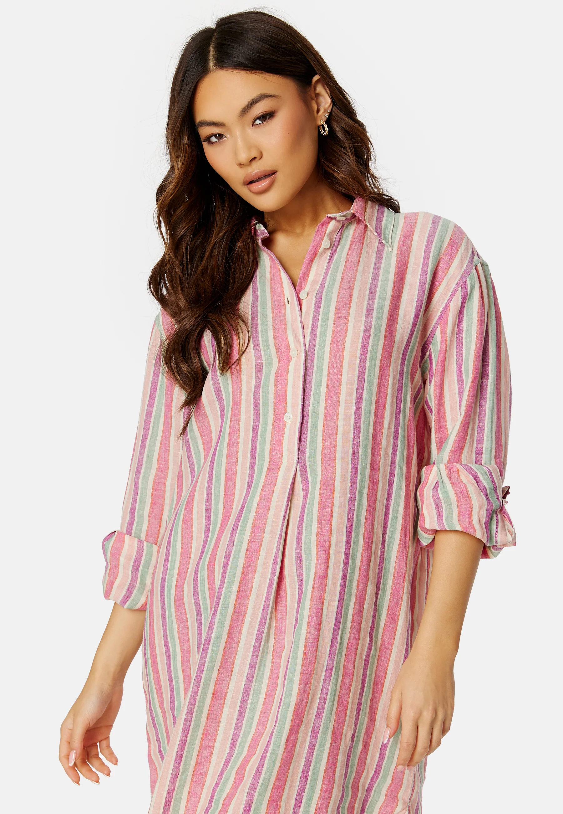 Multistrip Linen Shirt Dress - Image 5