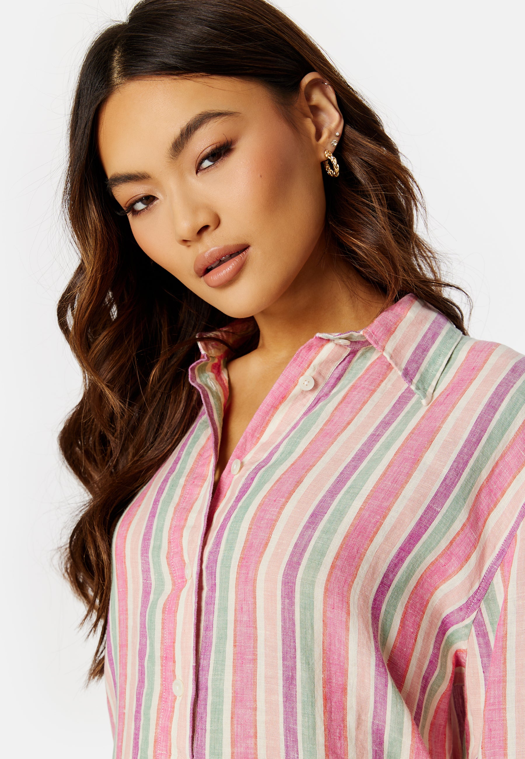 Multistrip Linen Shirt Dress - Image 6