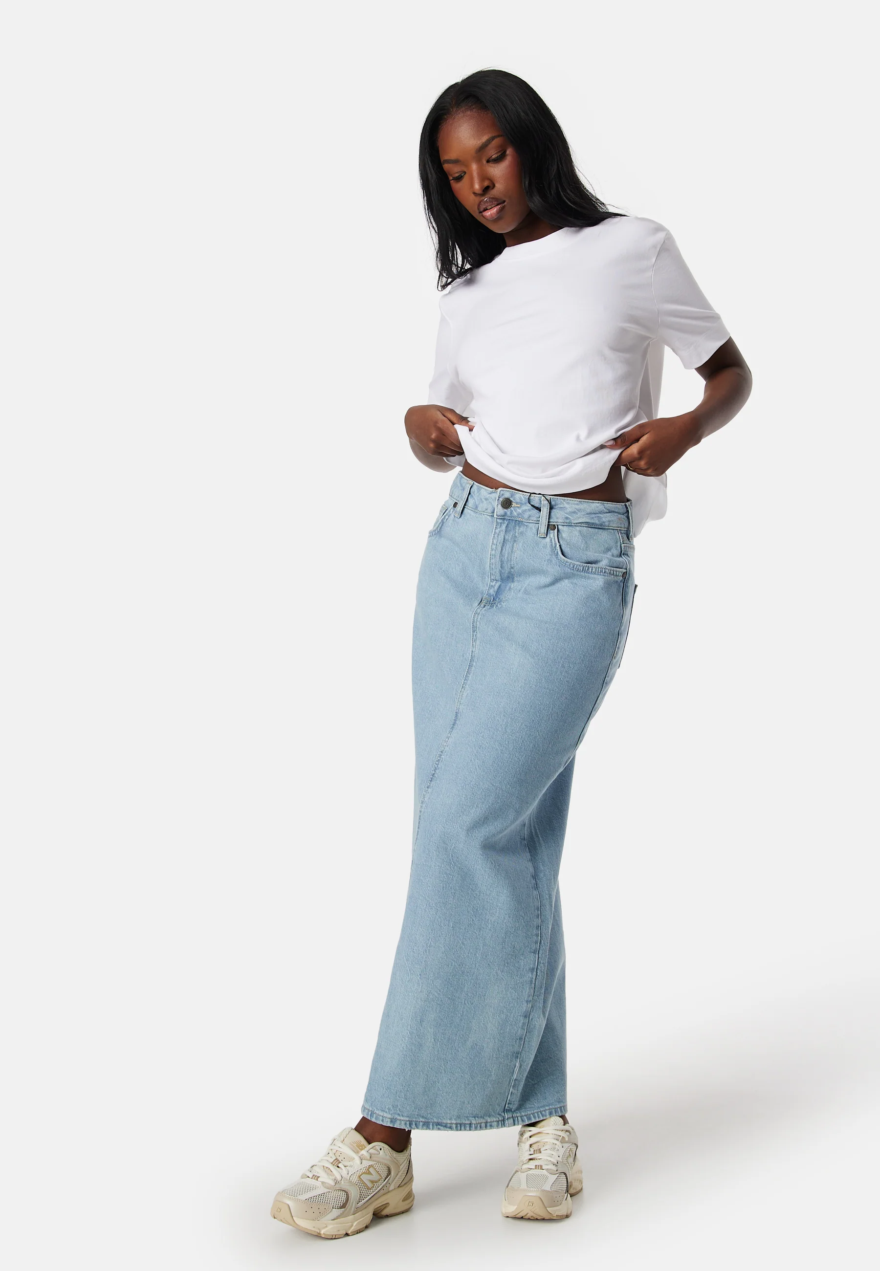 Objellen Mid Waist long denim skirt - Image 3