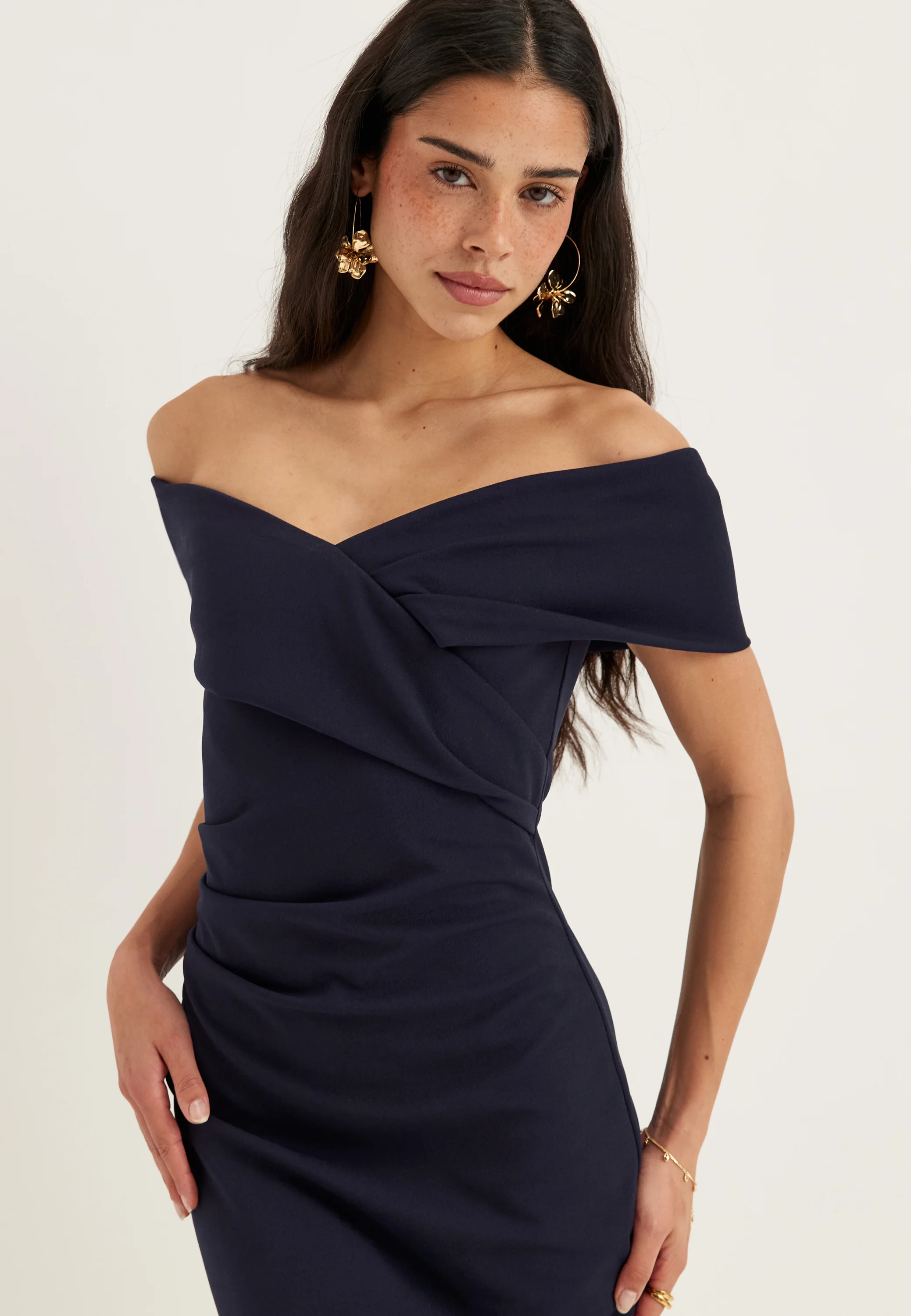 Off Shoulder Pleat Maxi Dress - Image 2