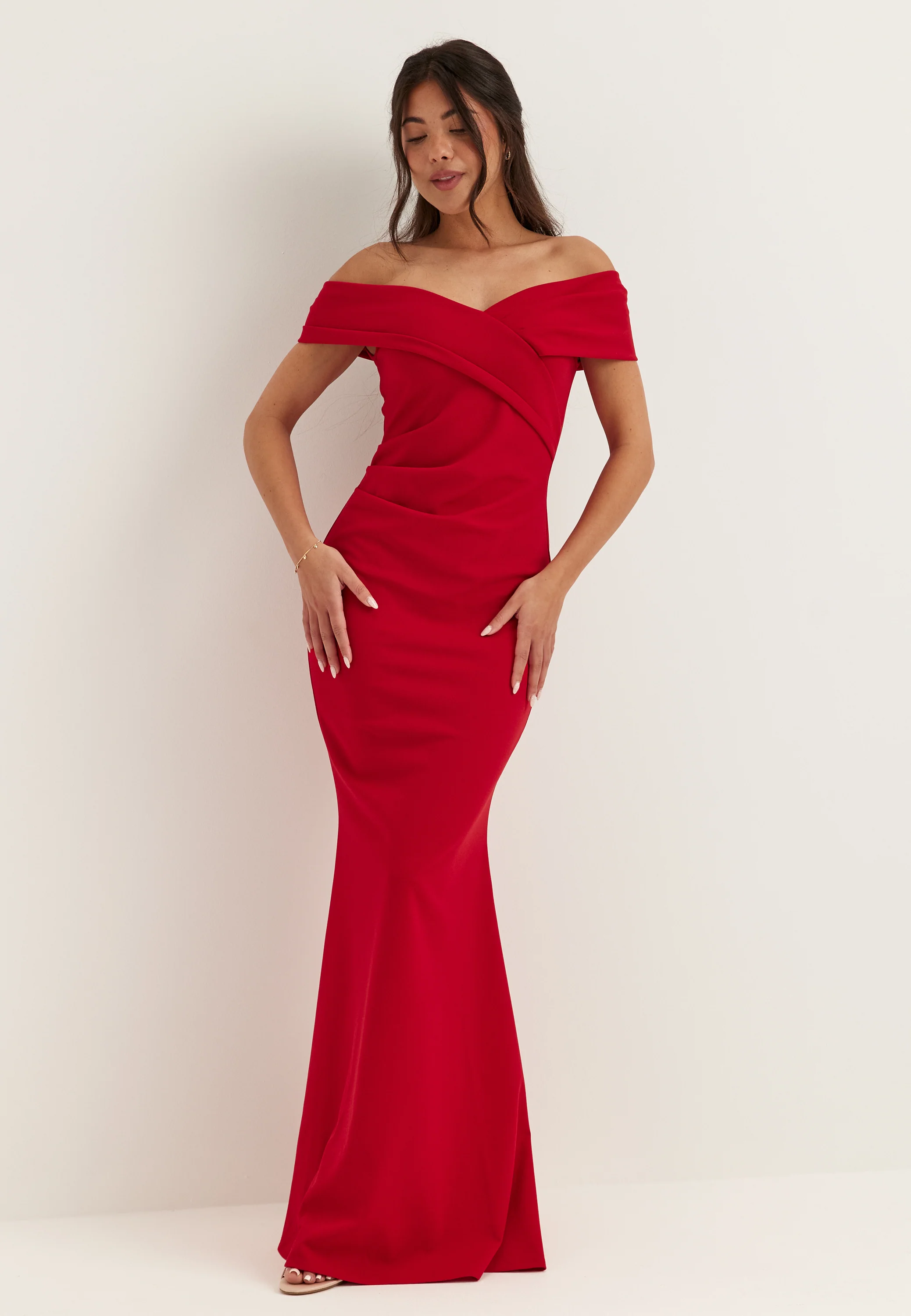 Off Shoulder Pleat Maxi Dress - Image 2
