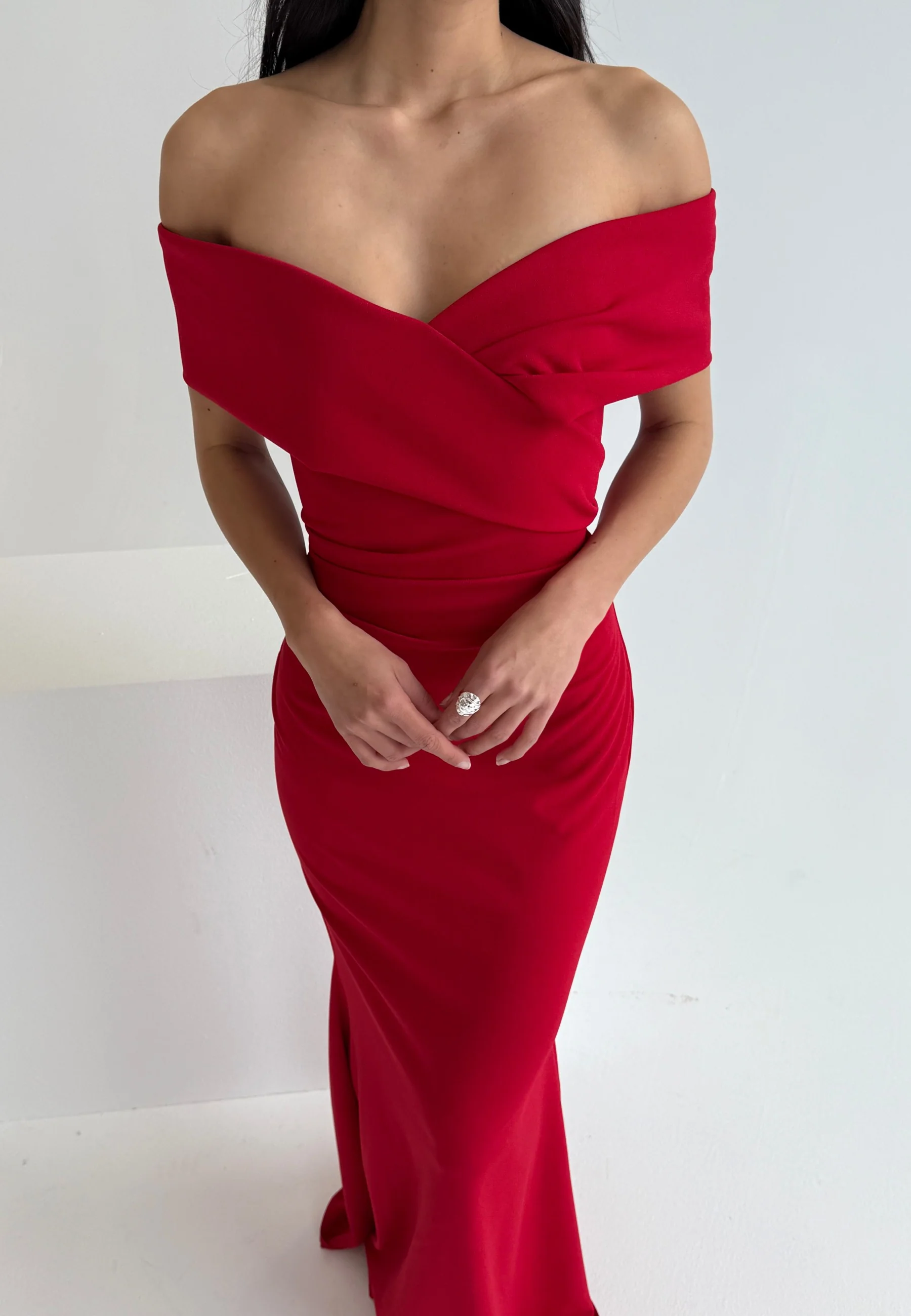 Off Shoulder Pleat Maxi Dress - Image 6