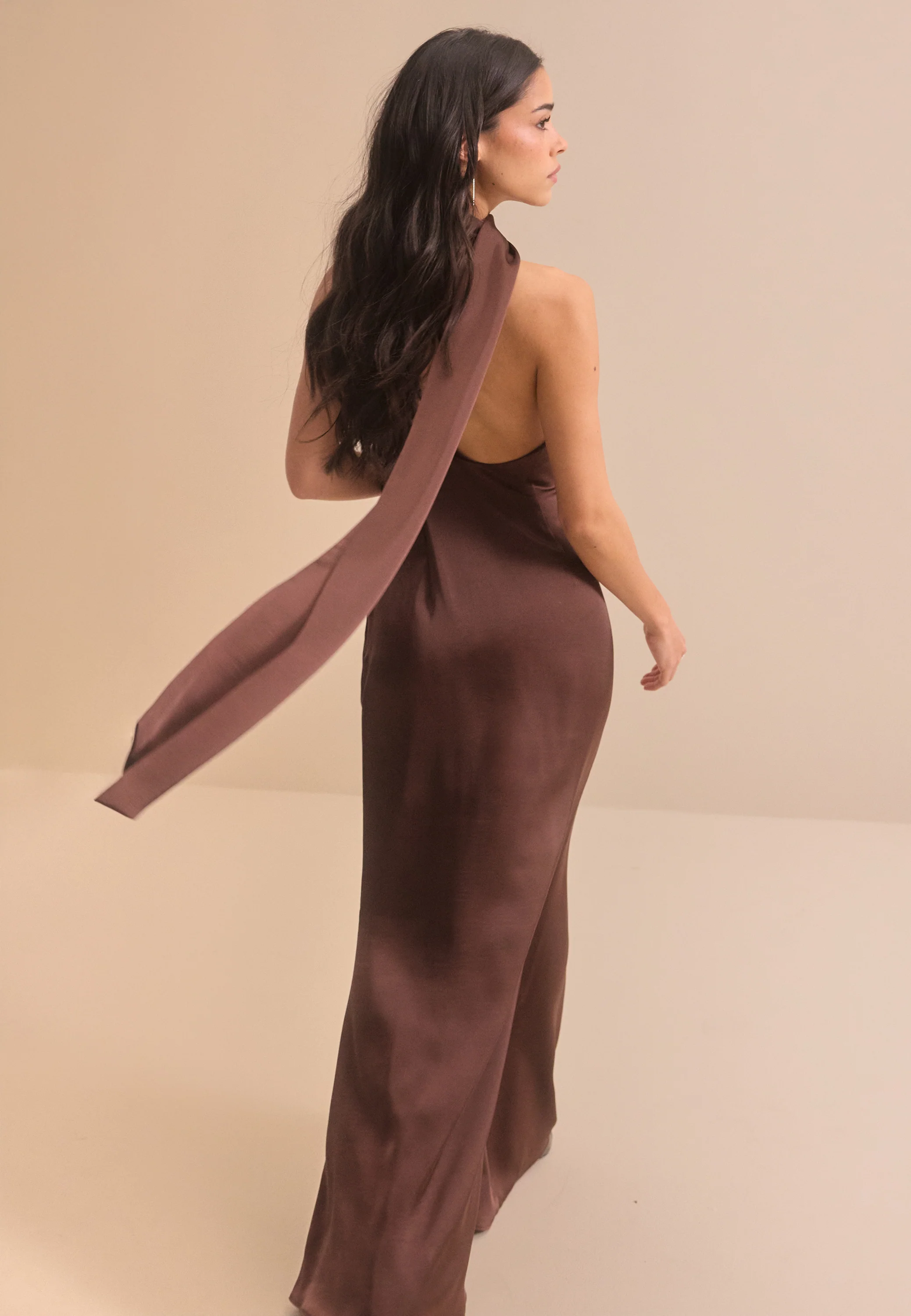 One Shoulder Scarf Satin Gown - Image 2