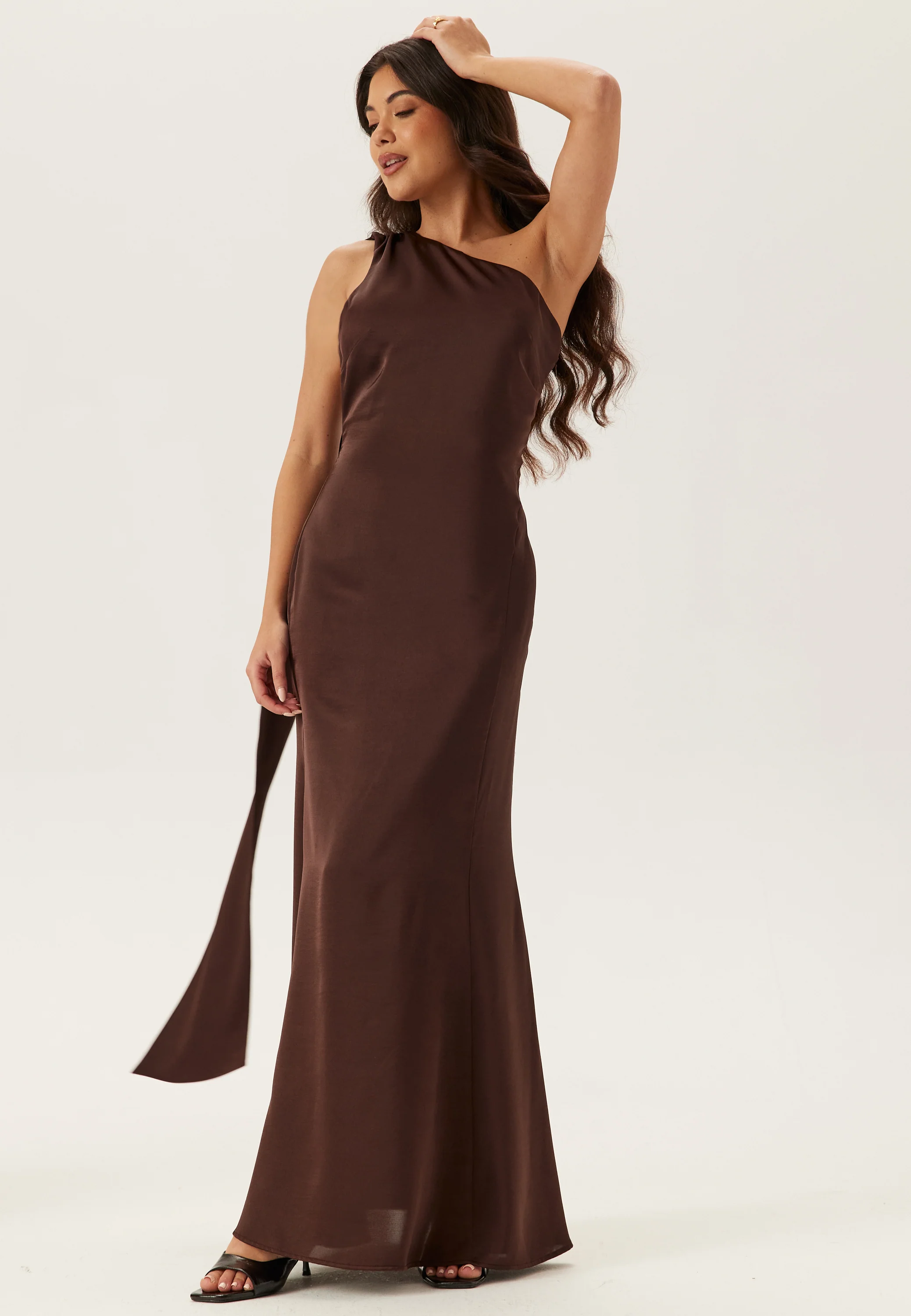 One Shoulder Scarf Satin Gown - Image 4