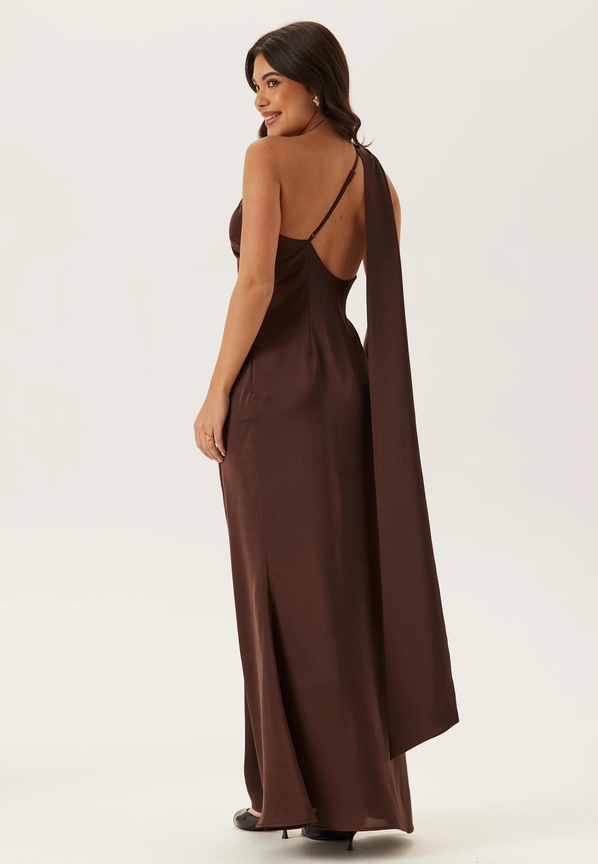 One Shoulder Scarf Satin Gown - Image 7